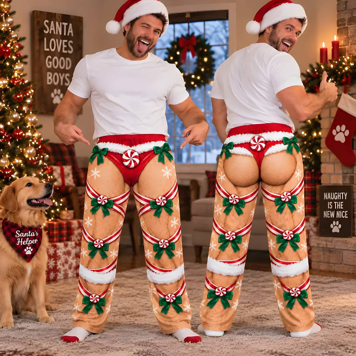 Funny Christmas Print Elastic Waist Straight Leg Pants