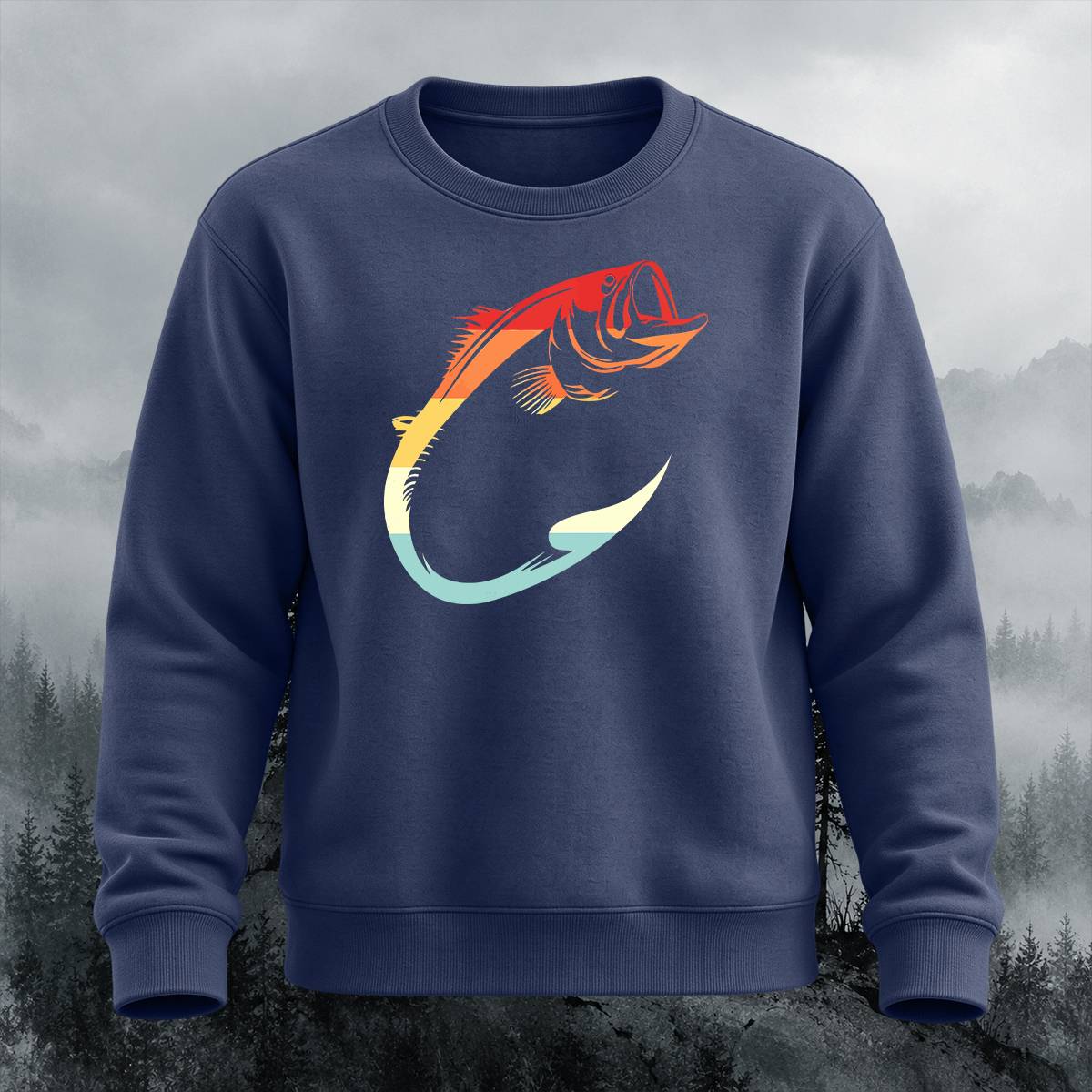 Retro Sunset Bass Fish Graphic Crewneck Sweatshirt