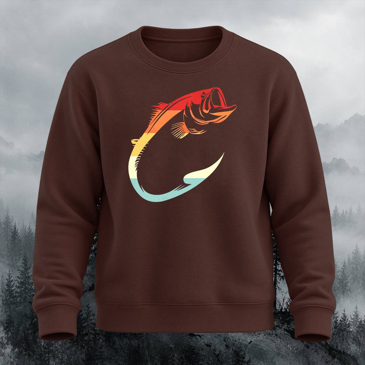 Retro Sunset Bass Fish Graphic Crewneck Sweatshirt