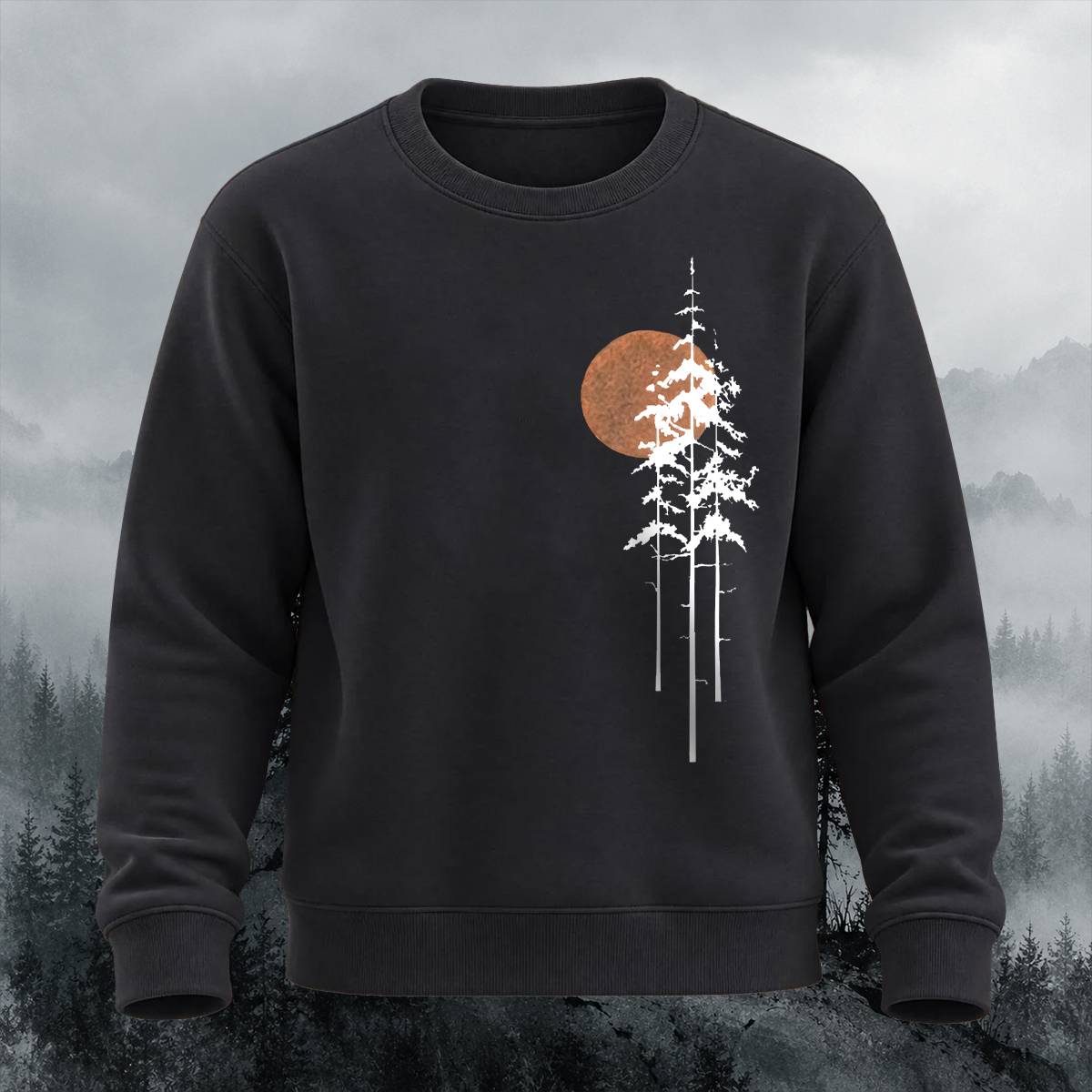 Minimalist Pine Tree Sunset Casual Crewneck Sweatshirt