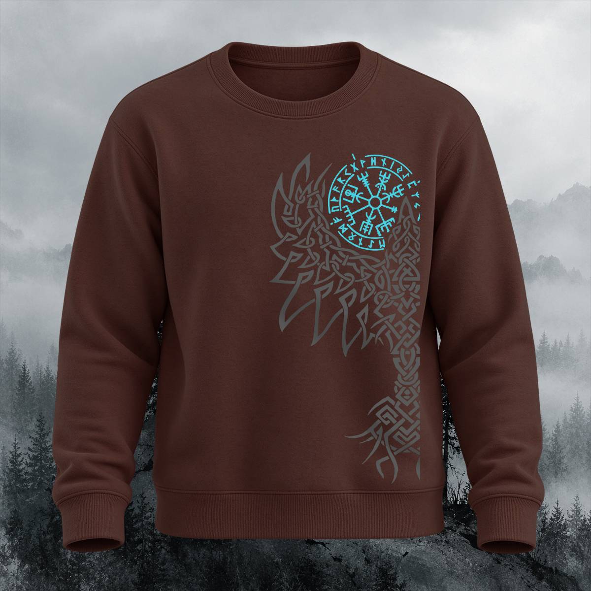 Viking Wolf Vegvisir Casual Crewneck Sweatshirt
