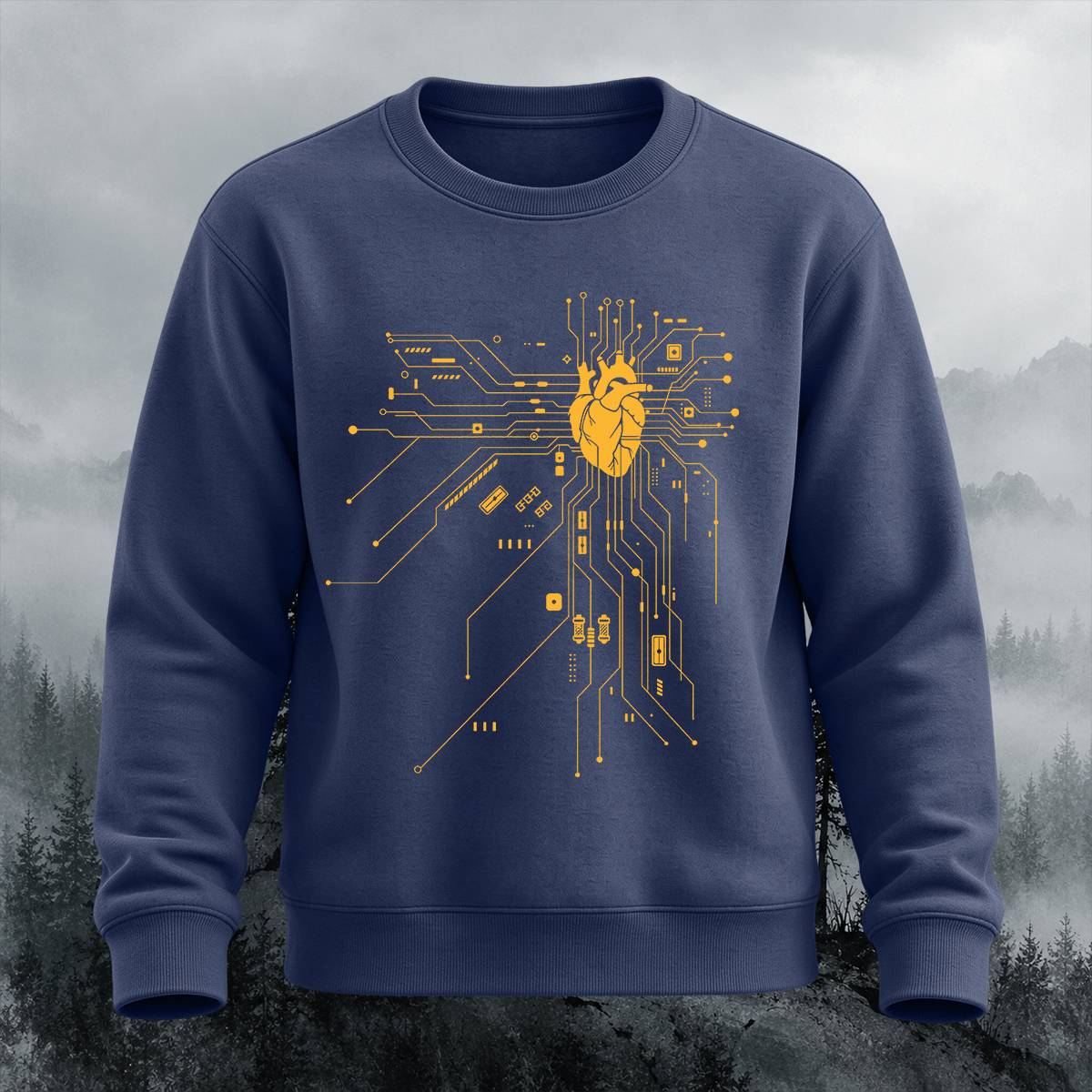 Tech Heart Circuit Pulse Casual Crewneck Sweatshirt