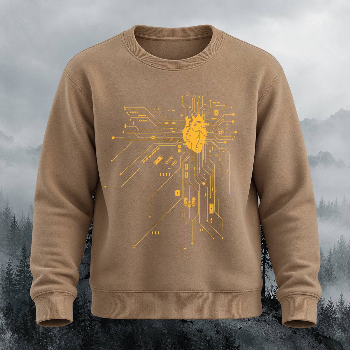 Tech Heart Circuit Pulse Casual Crewneck Sweatshirt