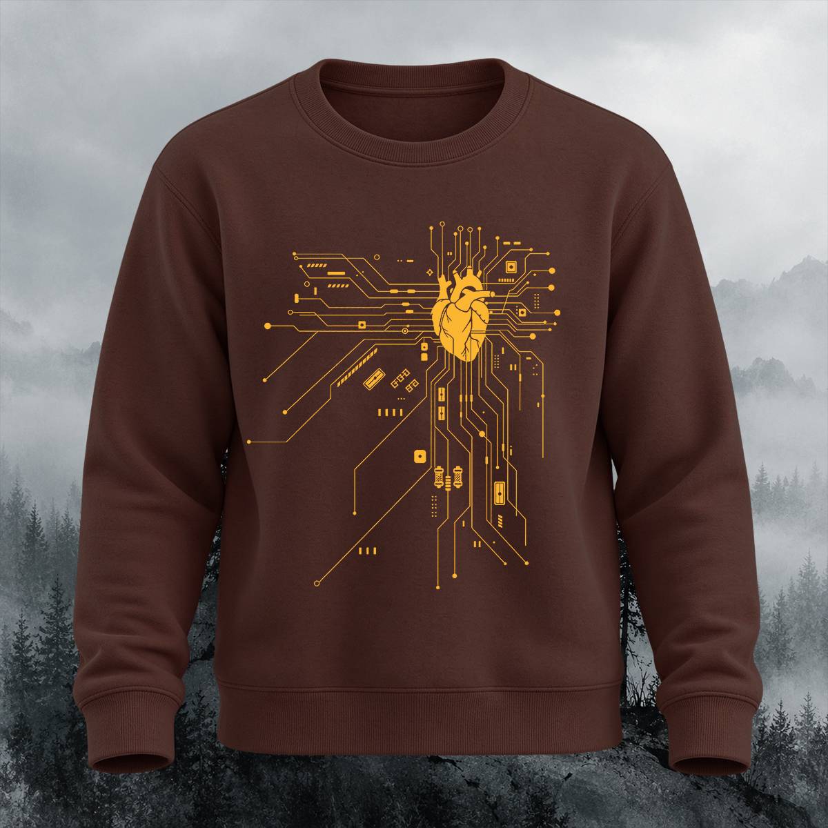 Tech Heart Circuit Pulse Casual Crewneck Sweatshirt