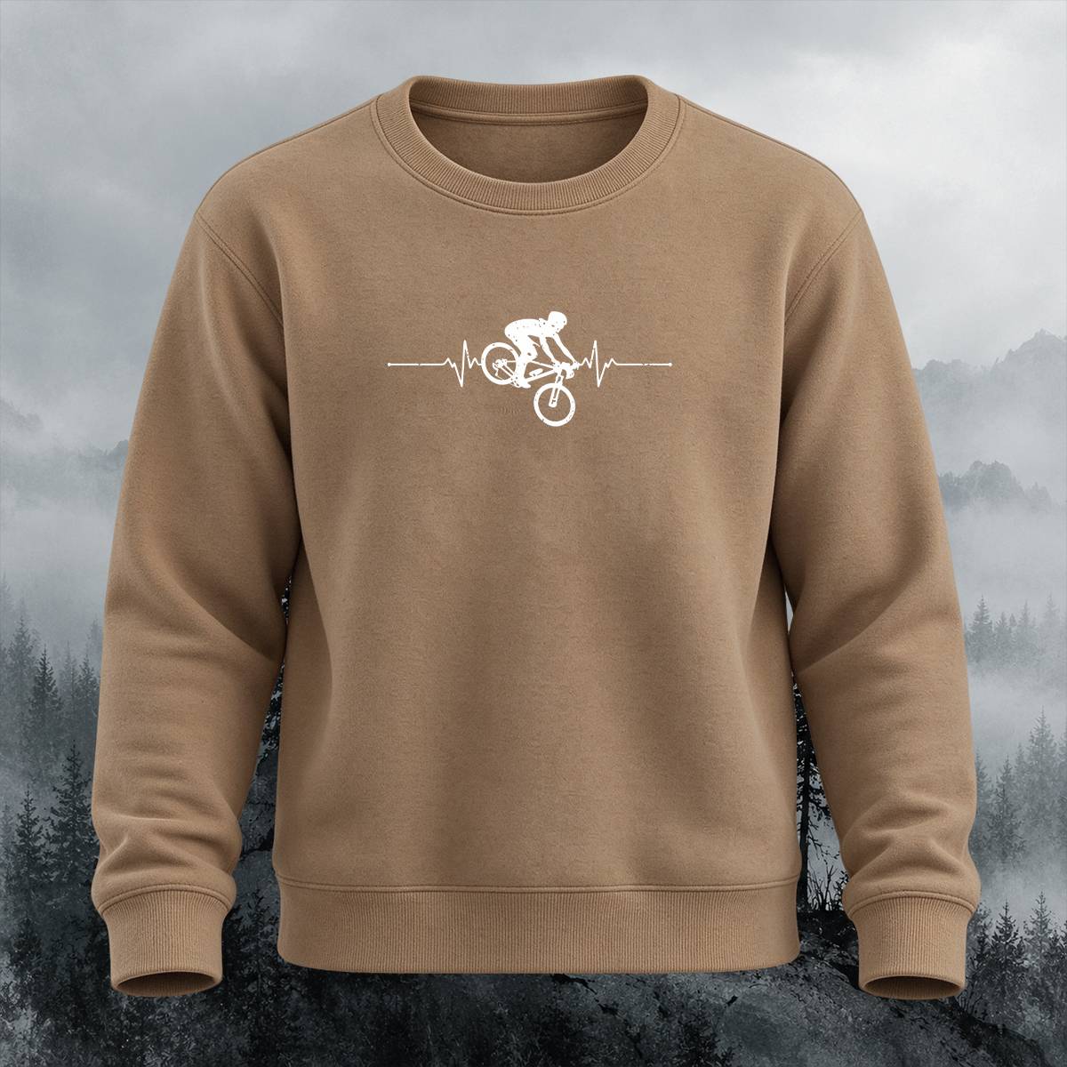 Mountain Biker Heartbeat Casual Crewneck Sweatshirt