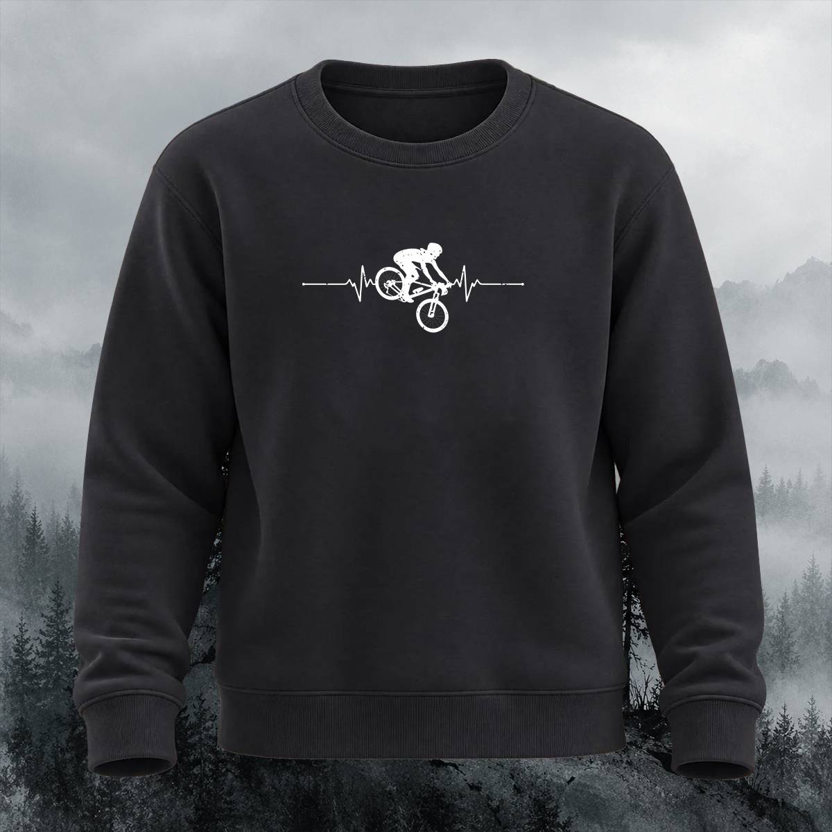 Mountain Biker Heartbeat Casual Crewneck Sweatshirt
