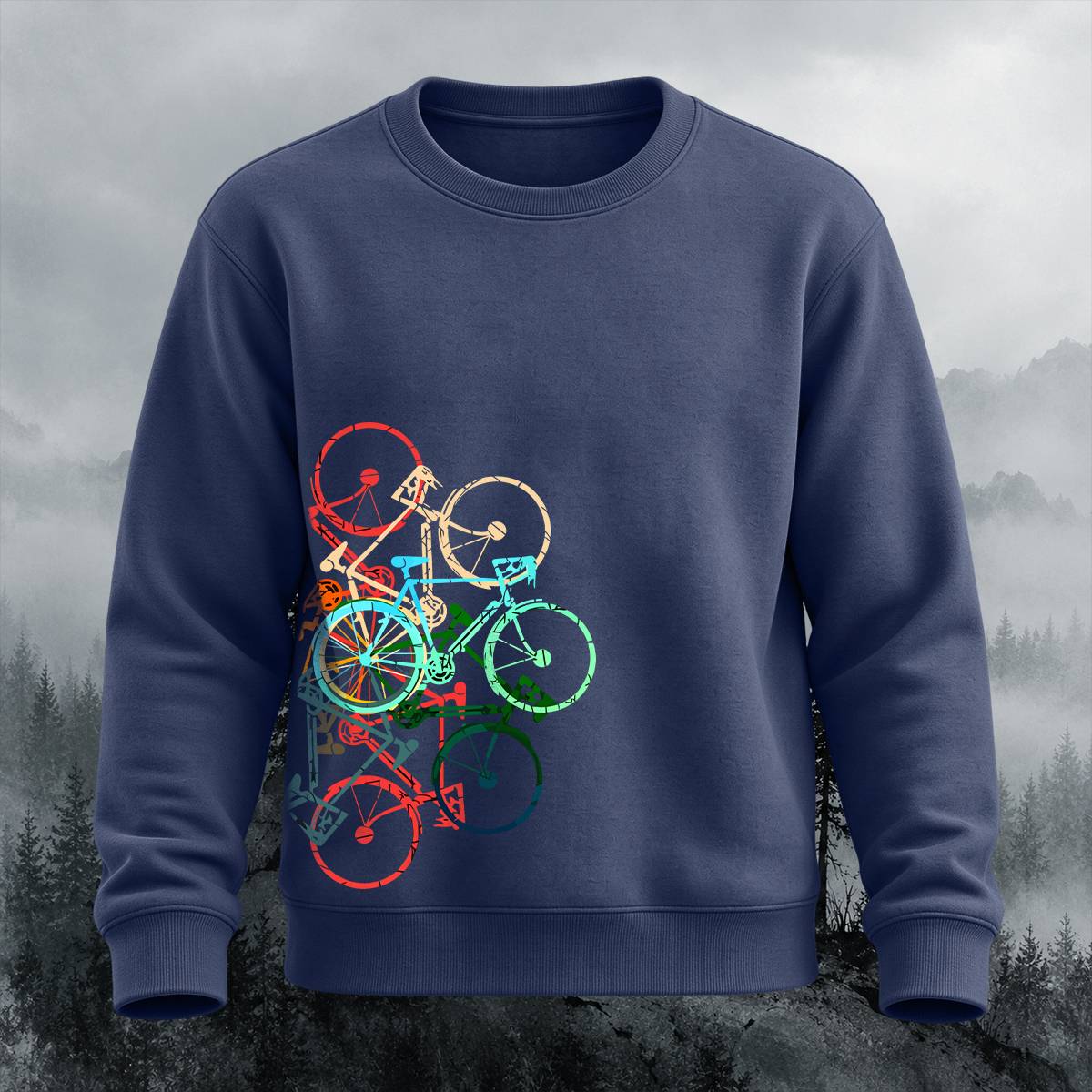 Multicolor Stacked Bikes Casual Crewneck Sweatshirt