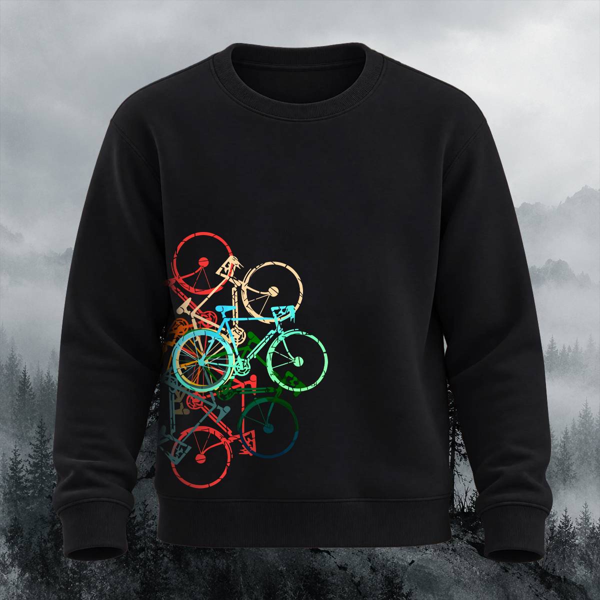 Multicolor Stacked Bikes Casual Crewneck Sweatshirt