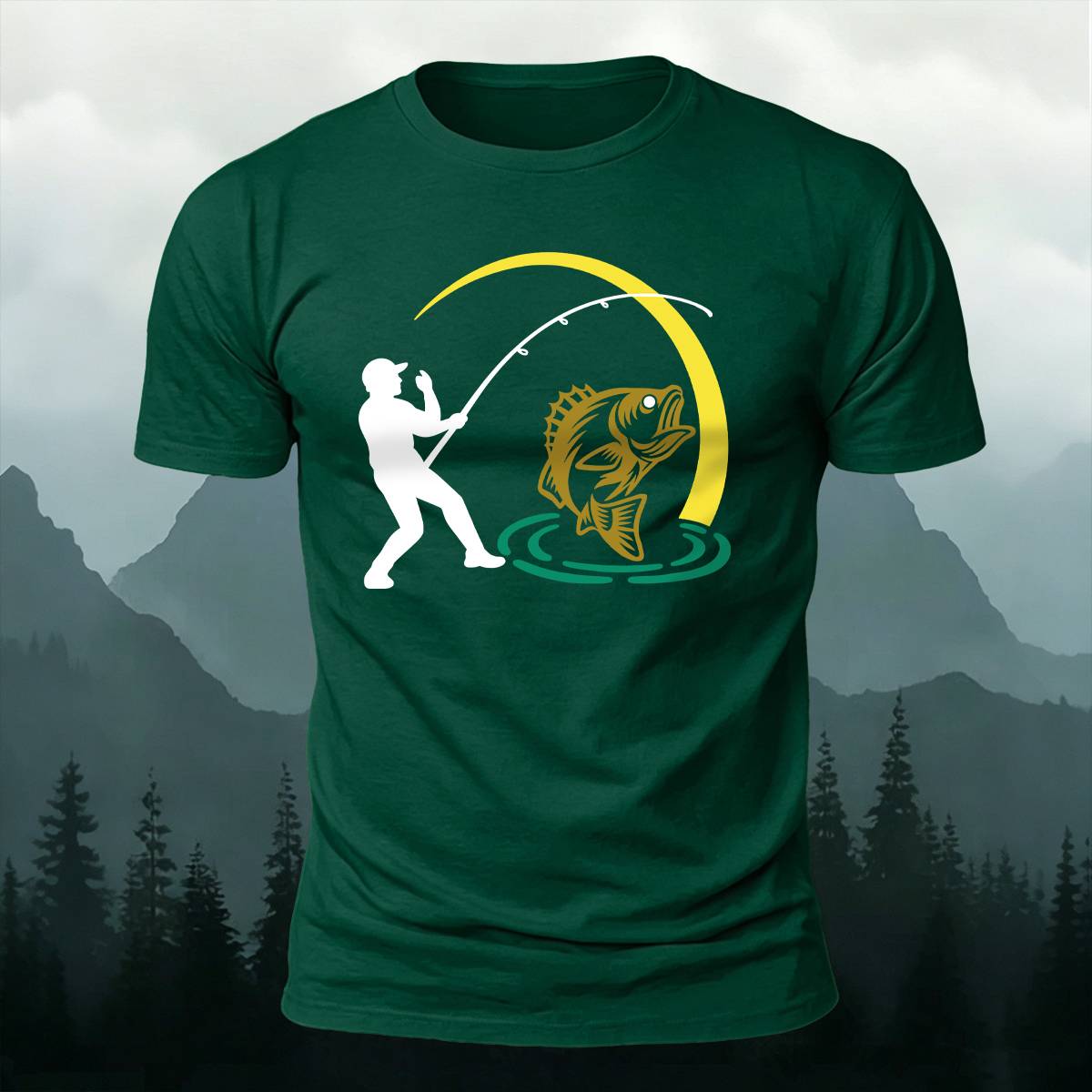 Bass Fishing Silhouette Outdoor Casual Premium Cotton Tee