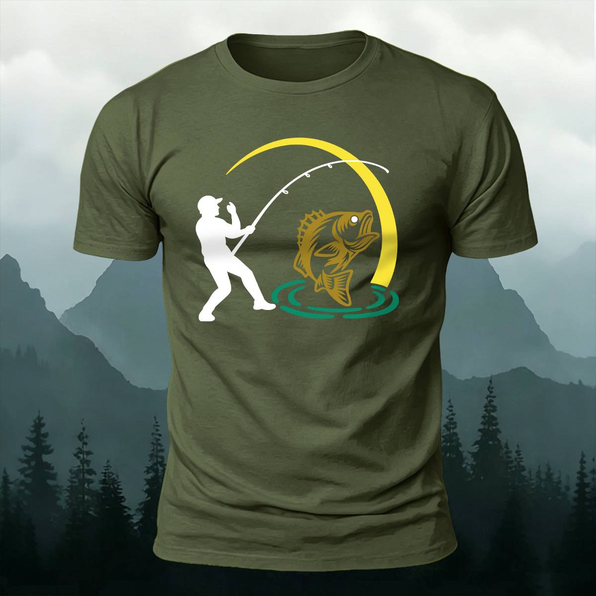 Bass Fishing Silhouette Outdoor Casual Premium Cotton Tee