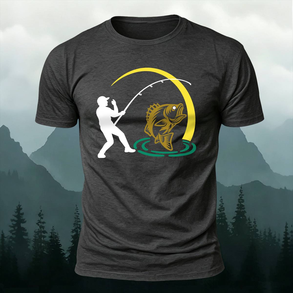 Bass Fishing Silhouette Outdoor Casual Premium Cotton Tee