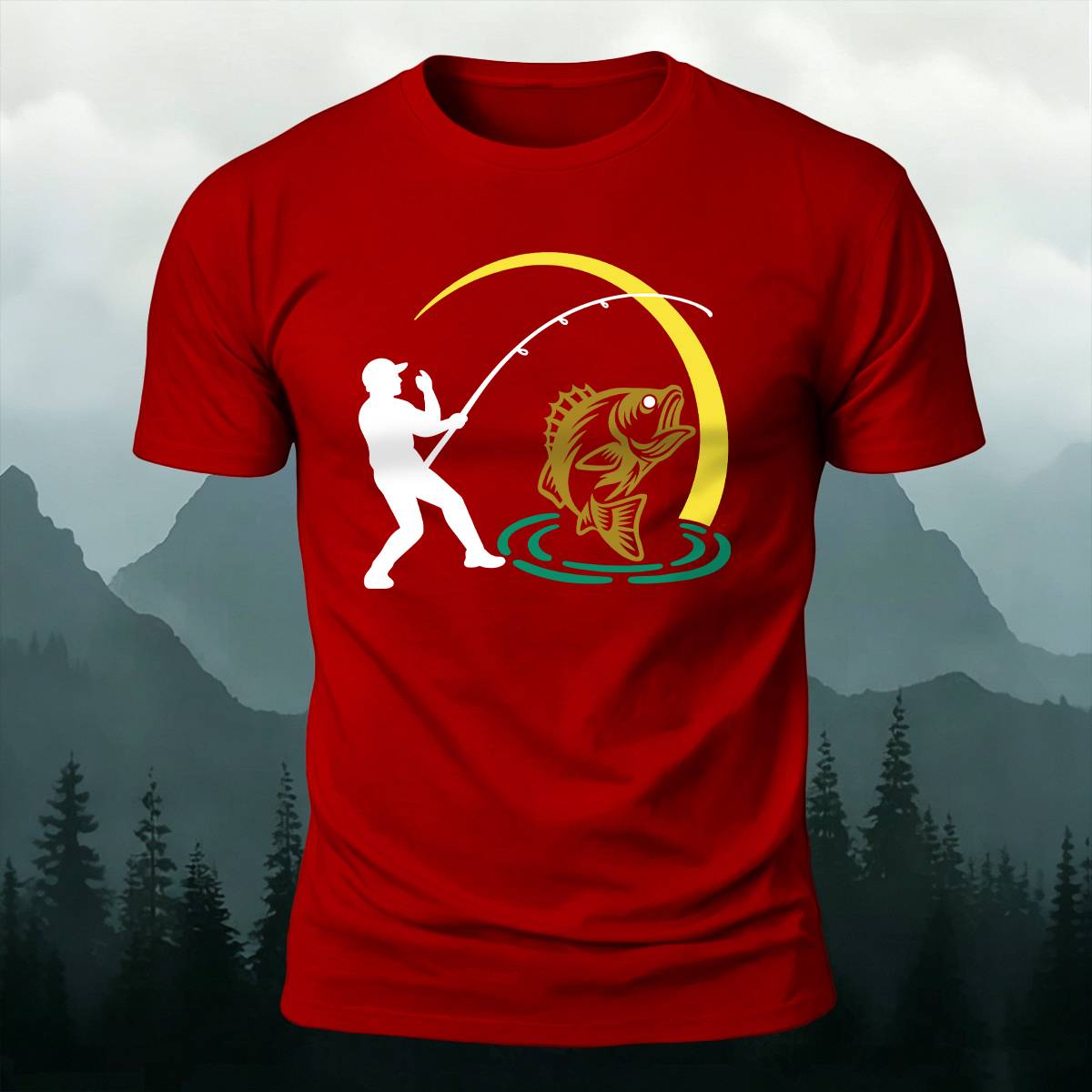 Bass Fishing Silhouette Outdoor Casual Premium Cotton Tee