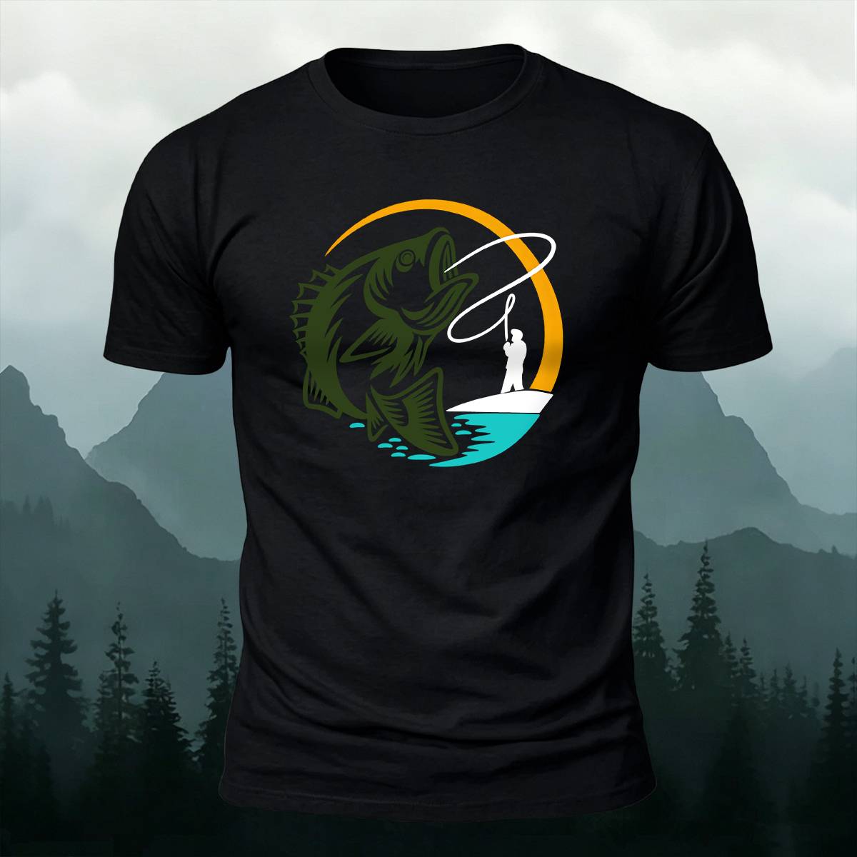 Circular Bass Fly Fishing Outdoor Casual Cotton Tee
