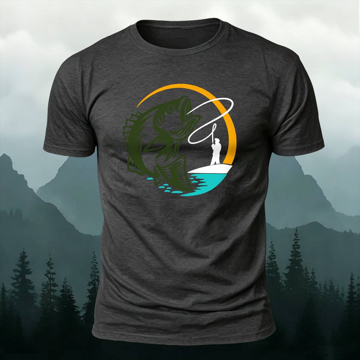 Circular Bass Fly Fishing Outdoor Casual Cotton Tee