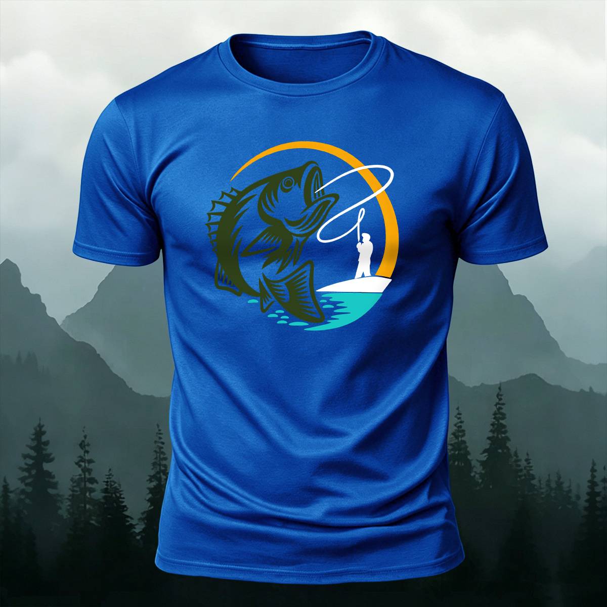 Circular Bass Fly Fishing Outdoor Casual Cotton Tee