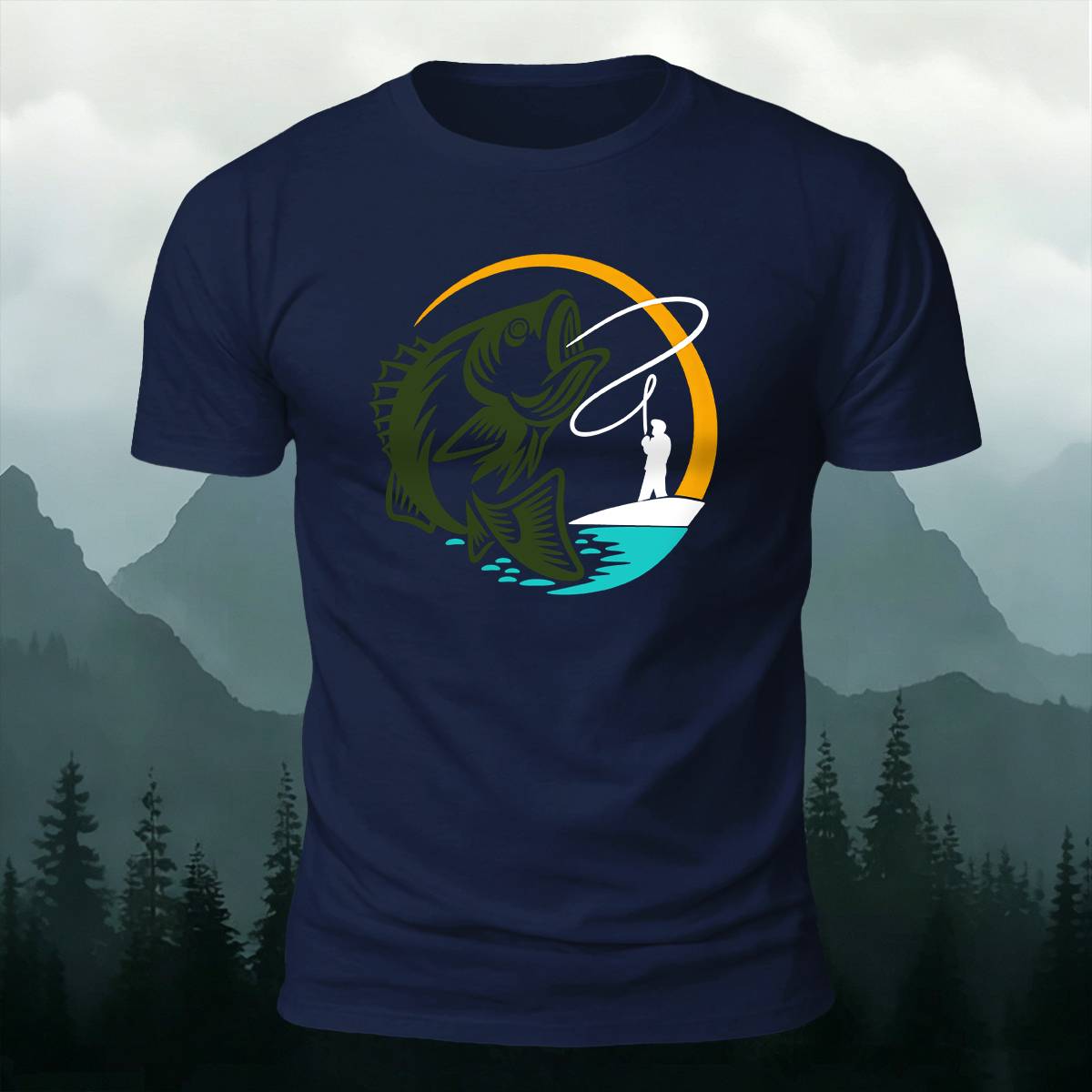 Circular Bass Fly Fishing Outdoor Casual Cotton Tee