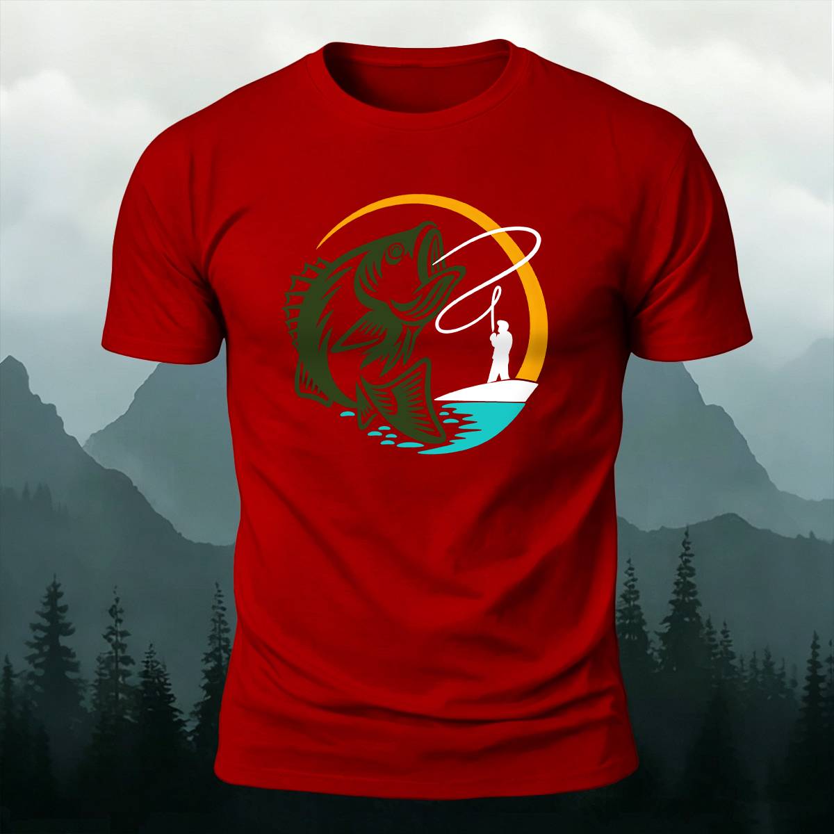 Circular Bass Fly Fishing Outdoor Casual Cotton Tee