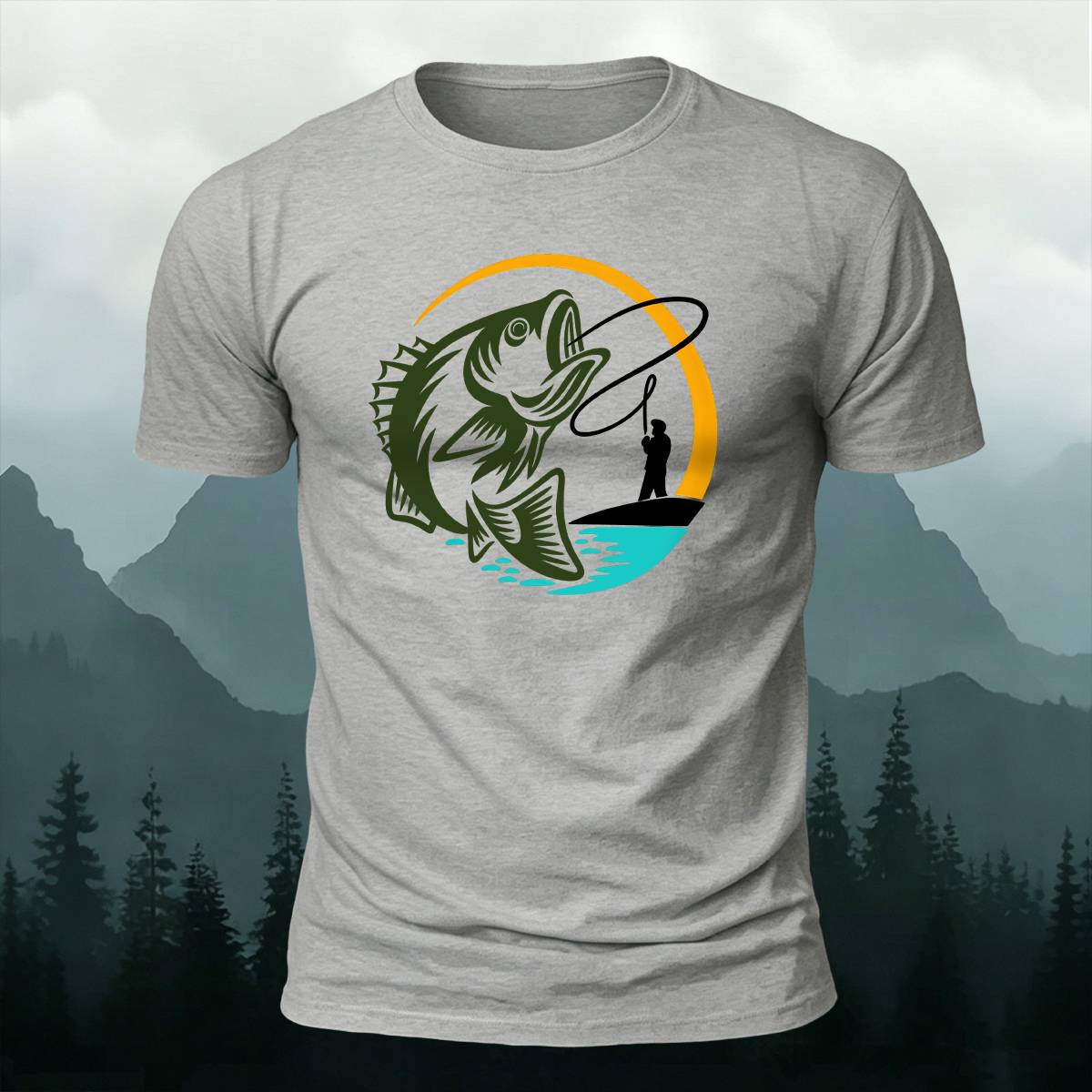 Circular Bass Fly Fishing Outdoor Casual Cotton Tee