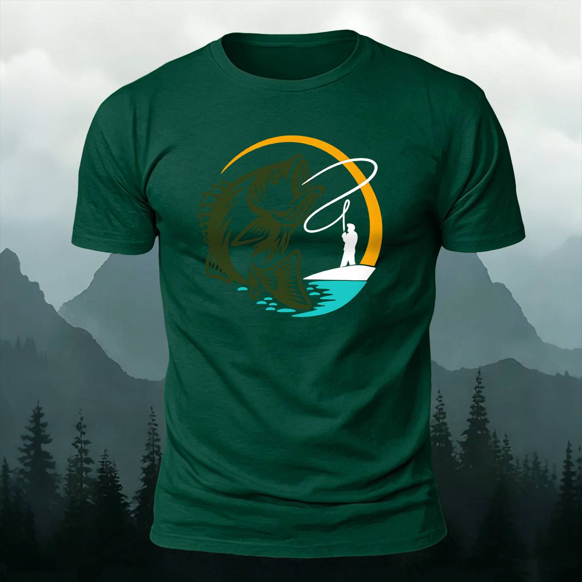Circular Bass Fly Fishing Outdoor Casual Cotton Tee