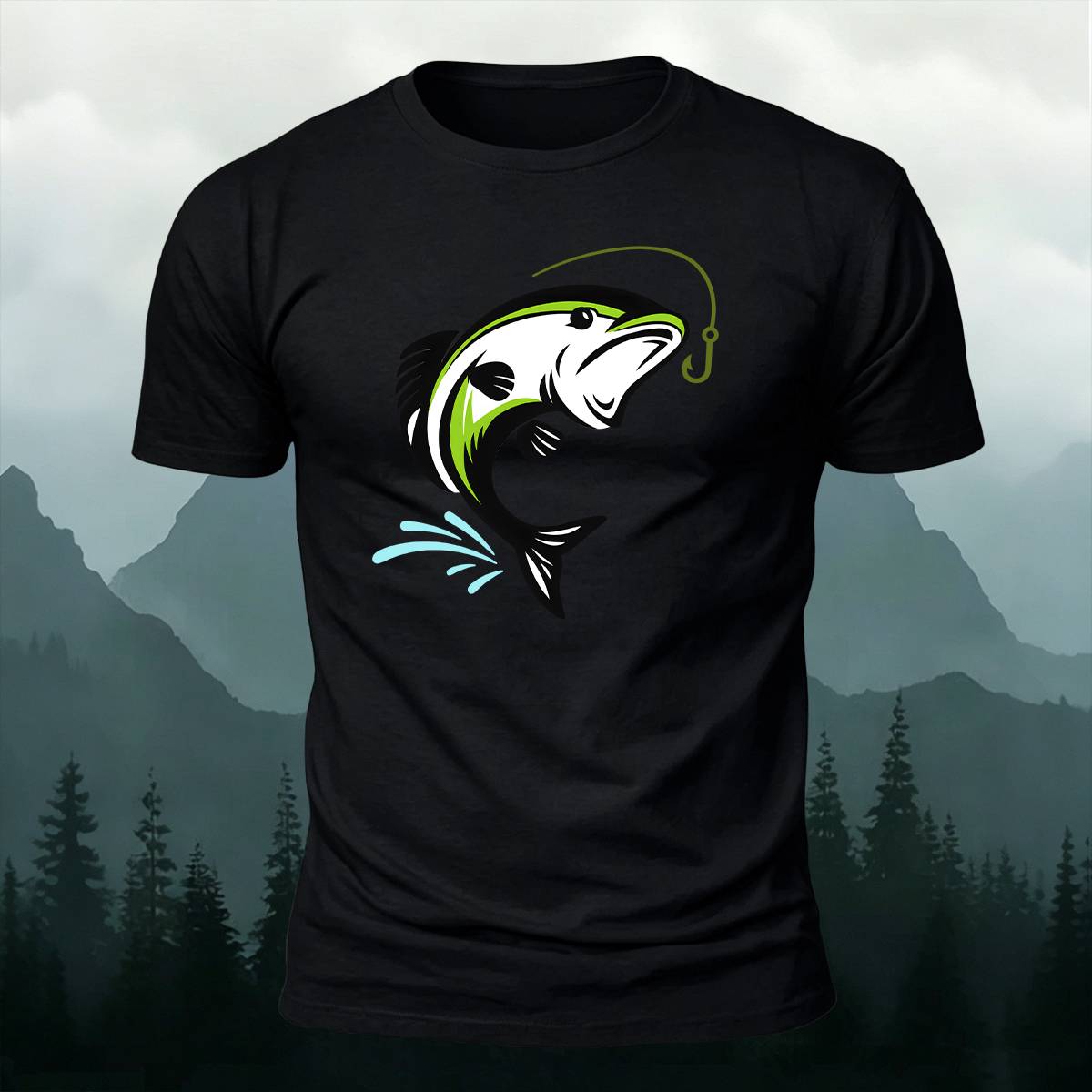 Jumping Bass Fish Hook Outdoor Premium Cotton Tee