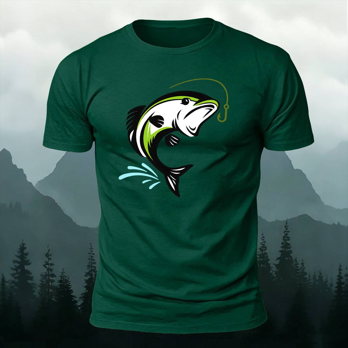 Jumping Bass Fish Hook Outdoor Premium Cotton Tee