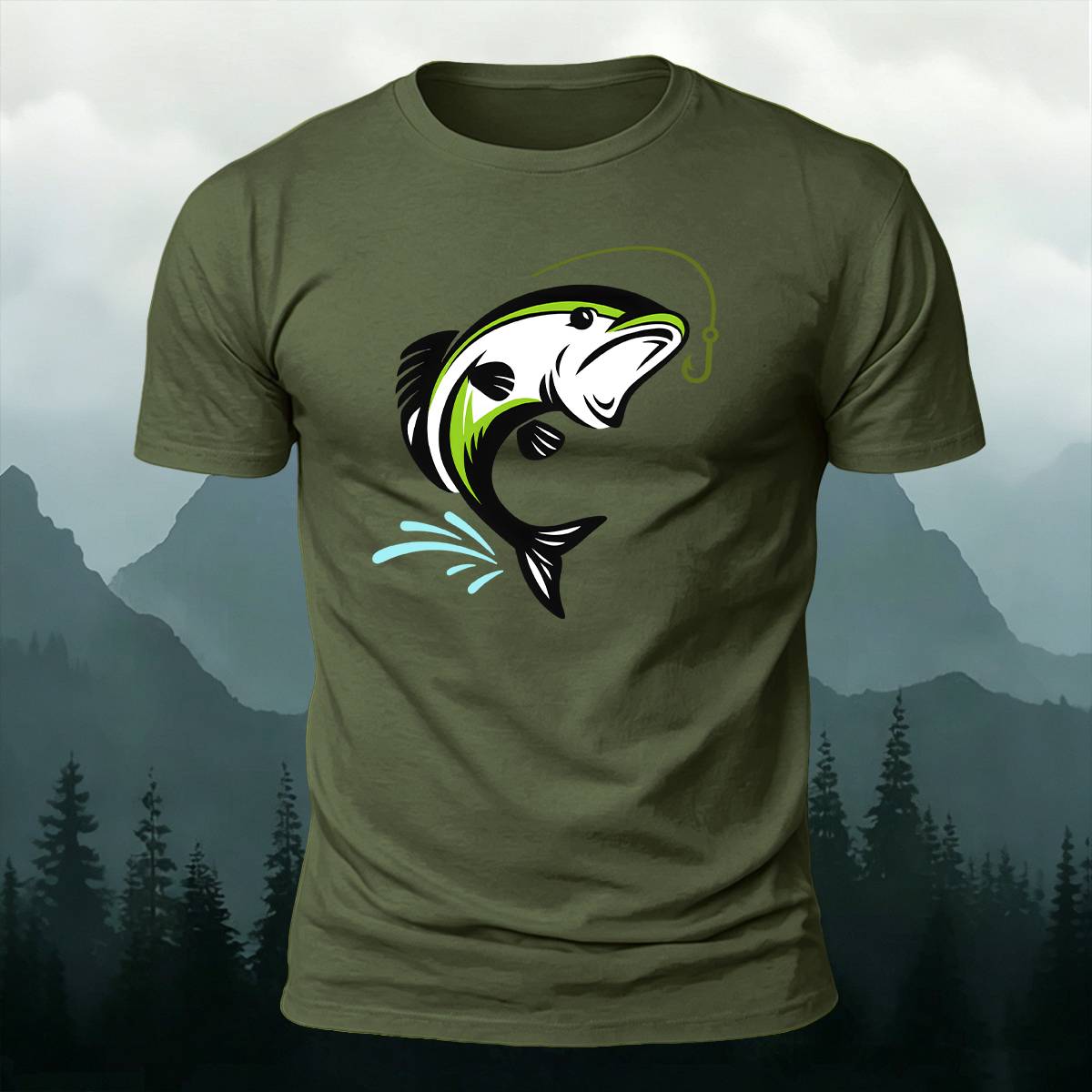 Jumping Bass Fish Hook Outdoor Premium Cotton Tee