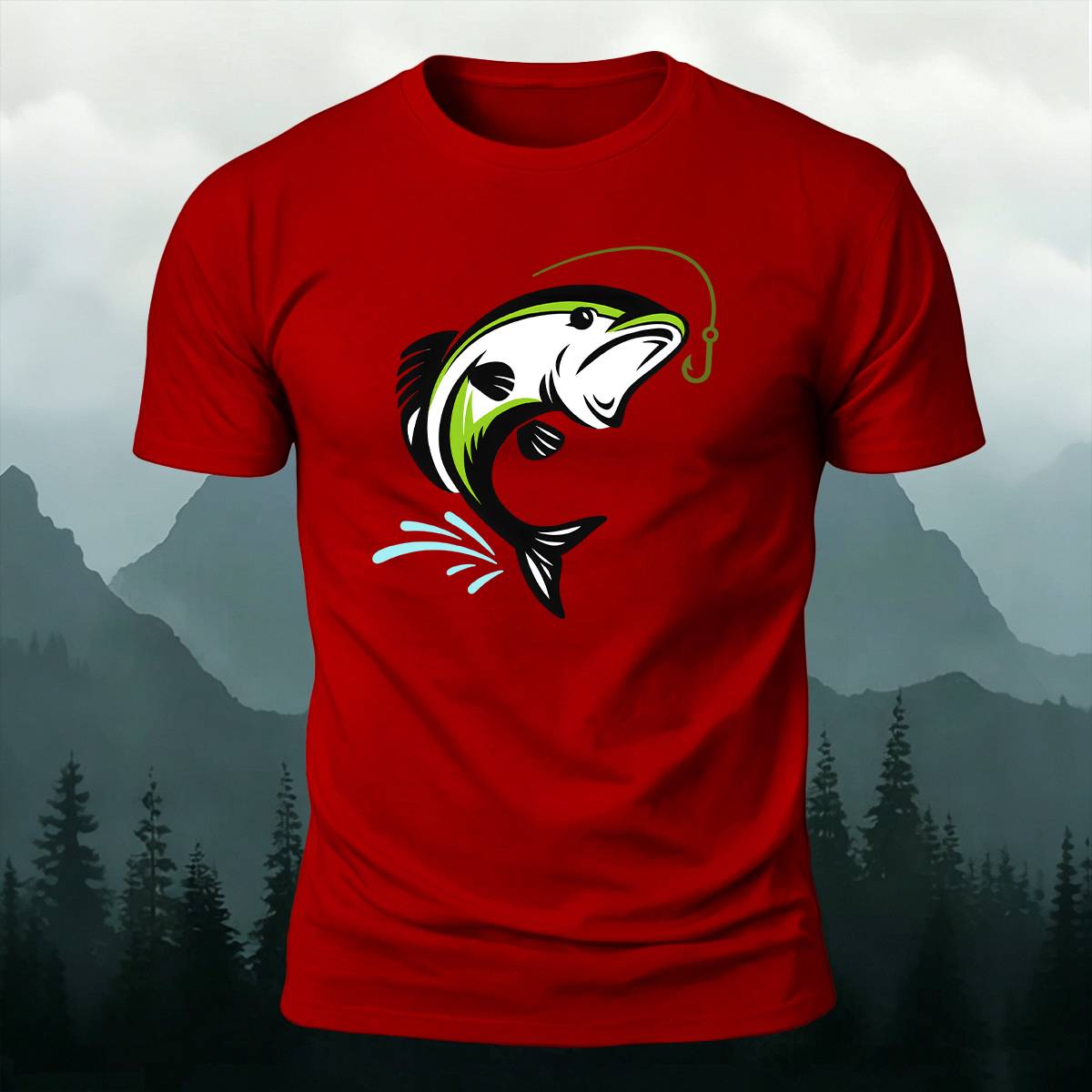 Jumping Bass Fish Hook Outdoor Premium Cotton Tee