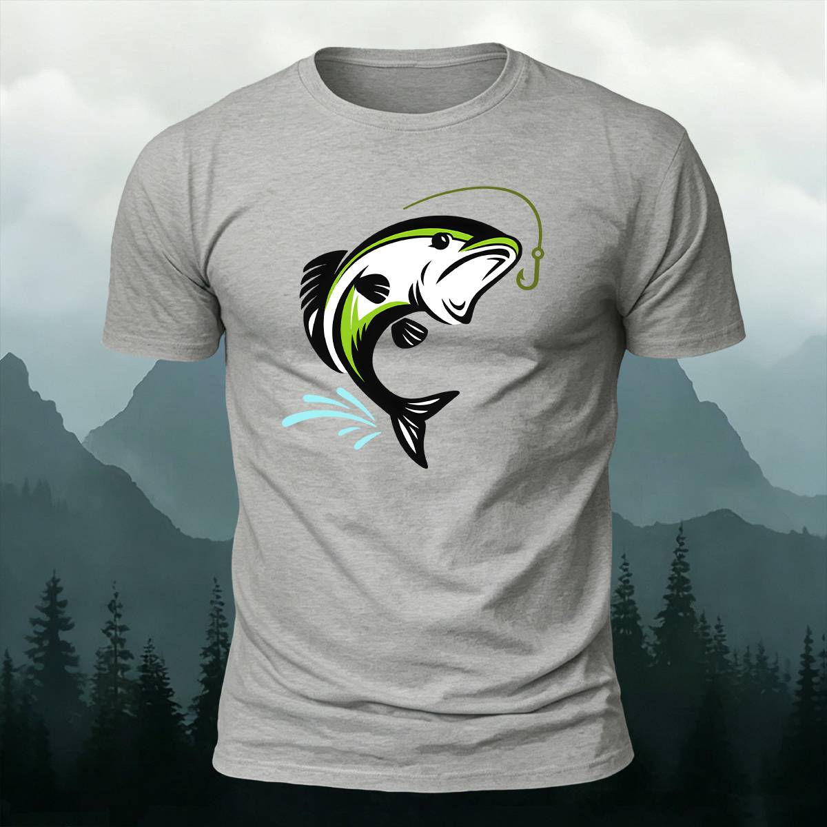 Jumping Bass Fish Hook Outdoor Premium Cotton Tee
