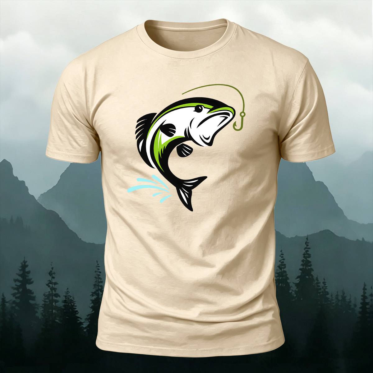 Jumping Bass Fish Hook Outdoor Premium Cotton Tee