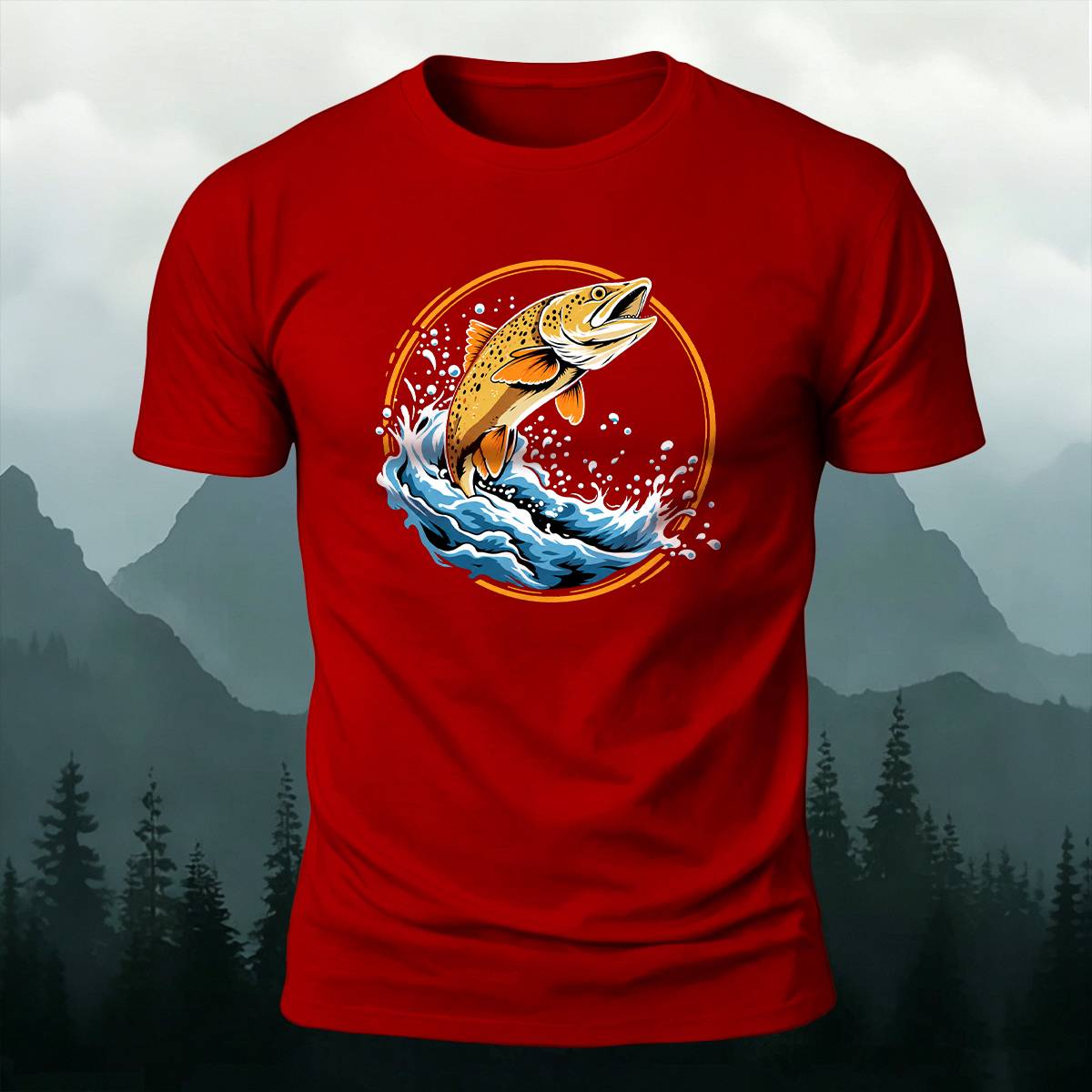 Circular Jumping Trout Outdoor Casual Cotton Tee