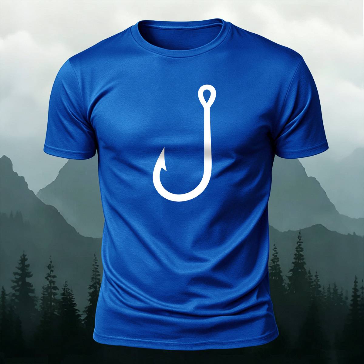 Simple Fishing Hook Outdoor Casual Premium Cotton Tee