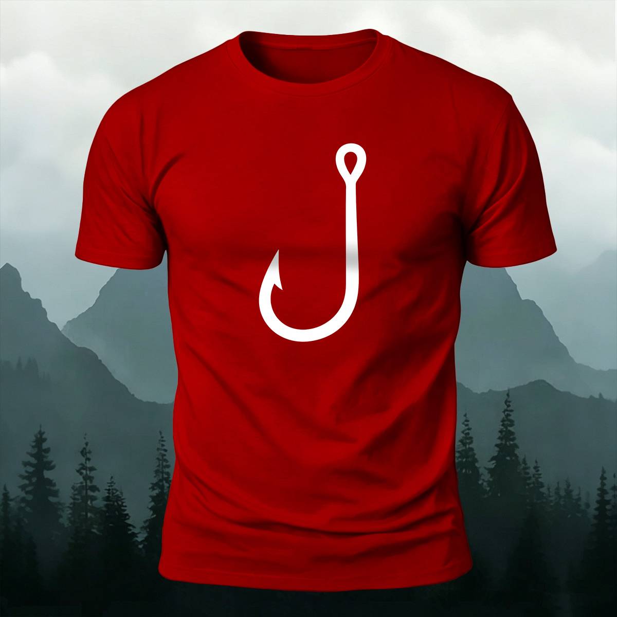 Simple Fishing Hook Outdoor Casual Premium Cotton Tee