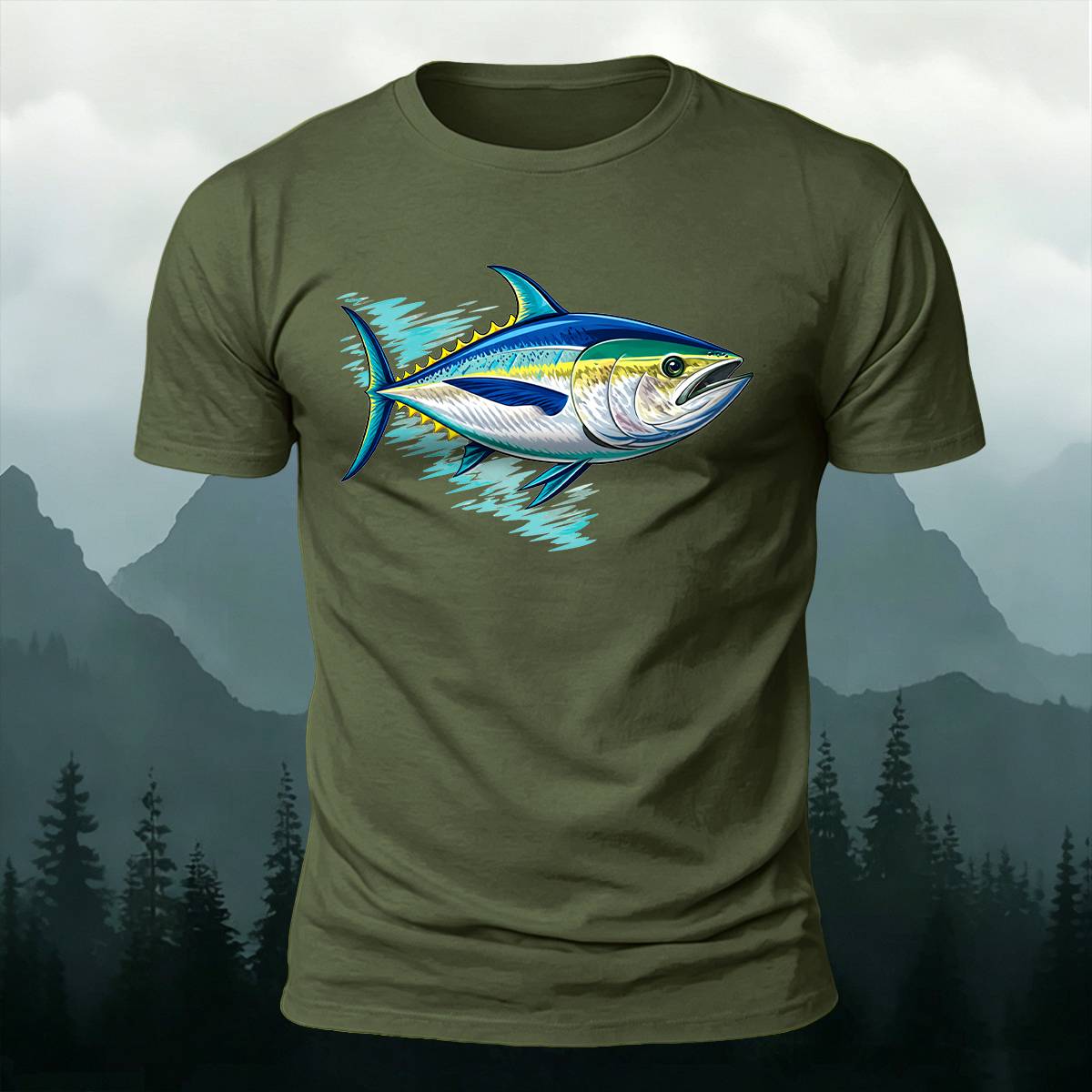 Colorful Tuna Fish Splash Outdoor Casual Cotton Tee