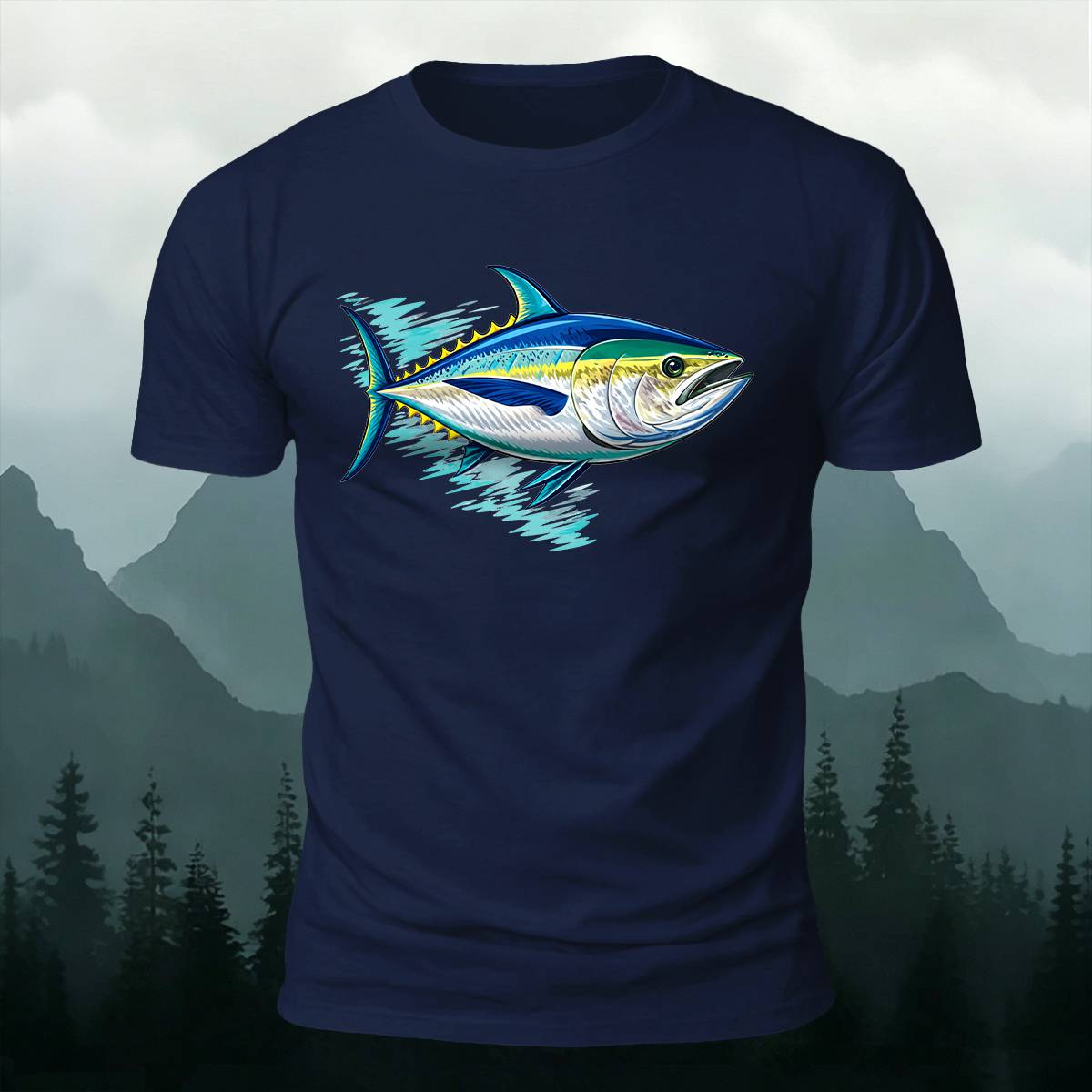 Colorful Tuna Fish Splash Outdoor Casual Cotton Tee