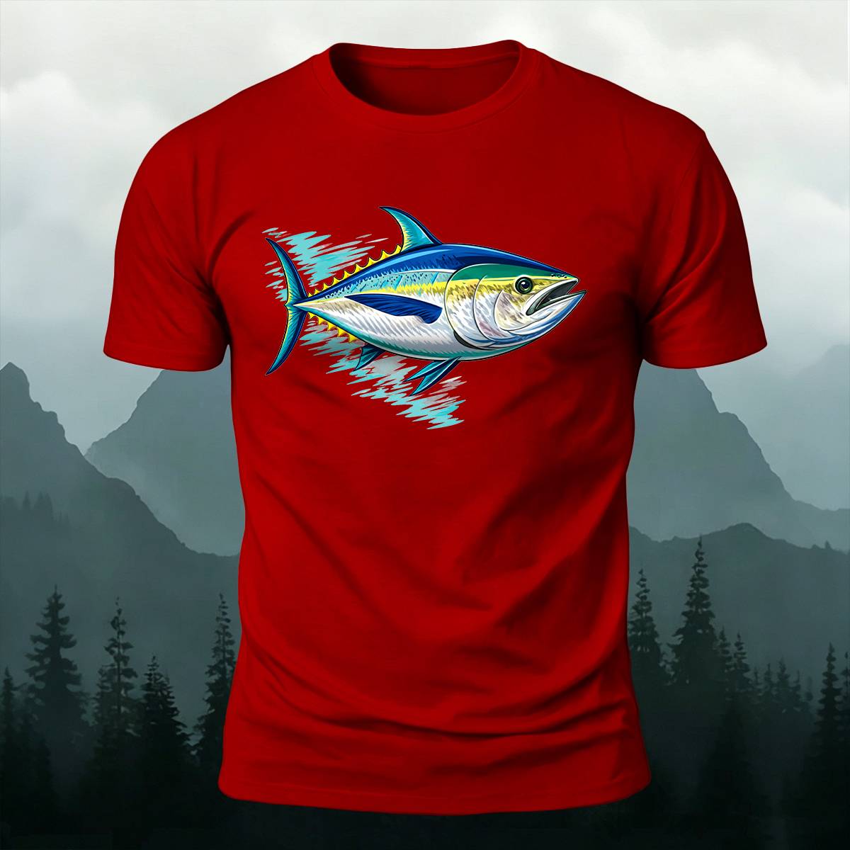 Colorful Tuna Fish Splash Outdoor Casual Cotton Tee