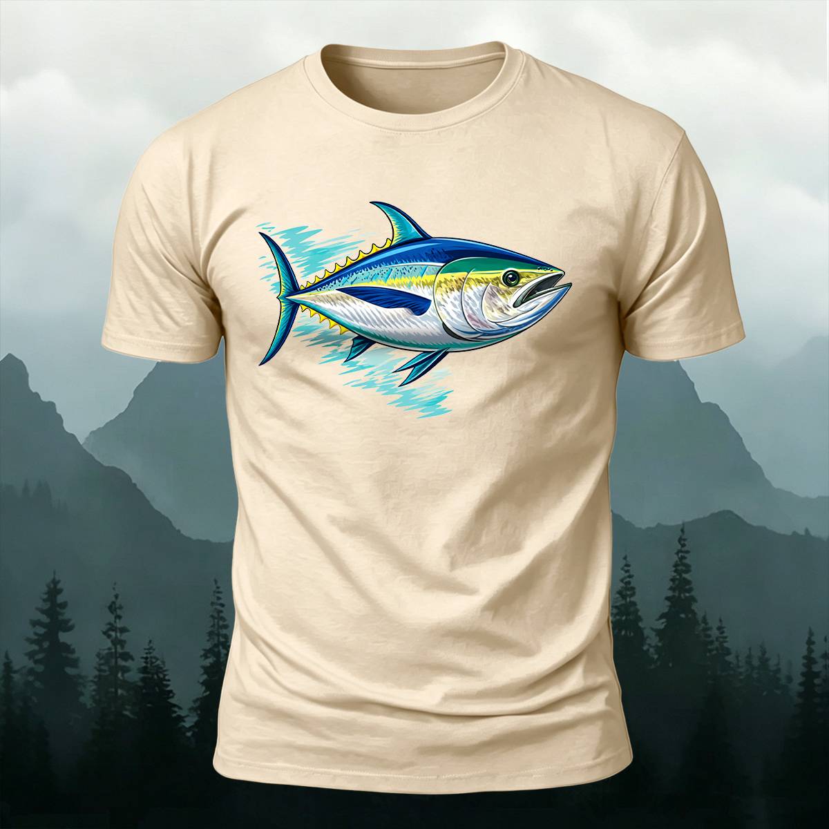 Colorful Tuna Fish Splash Outdoor Casual Cotton Tee