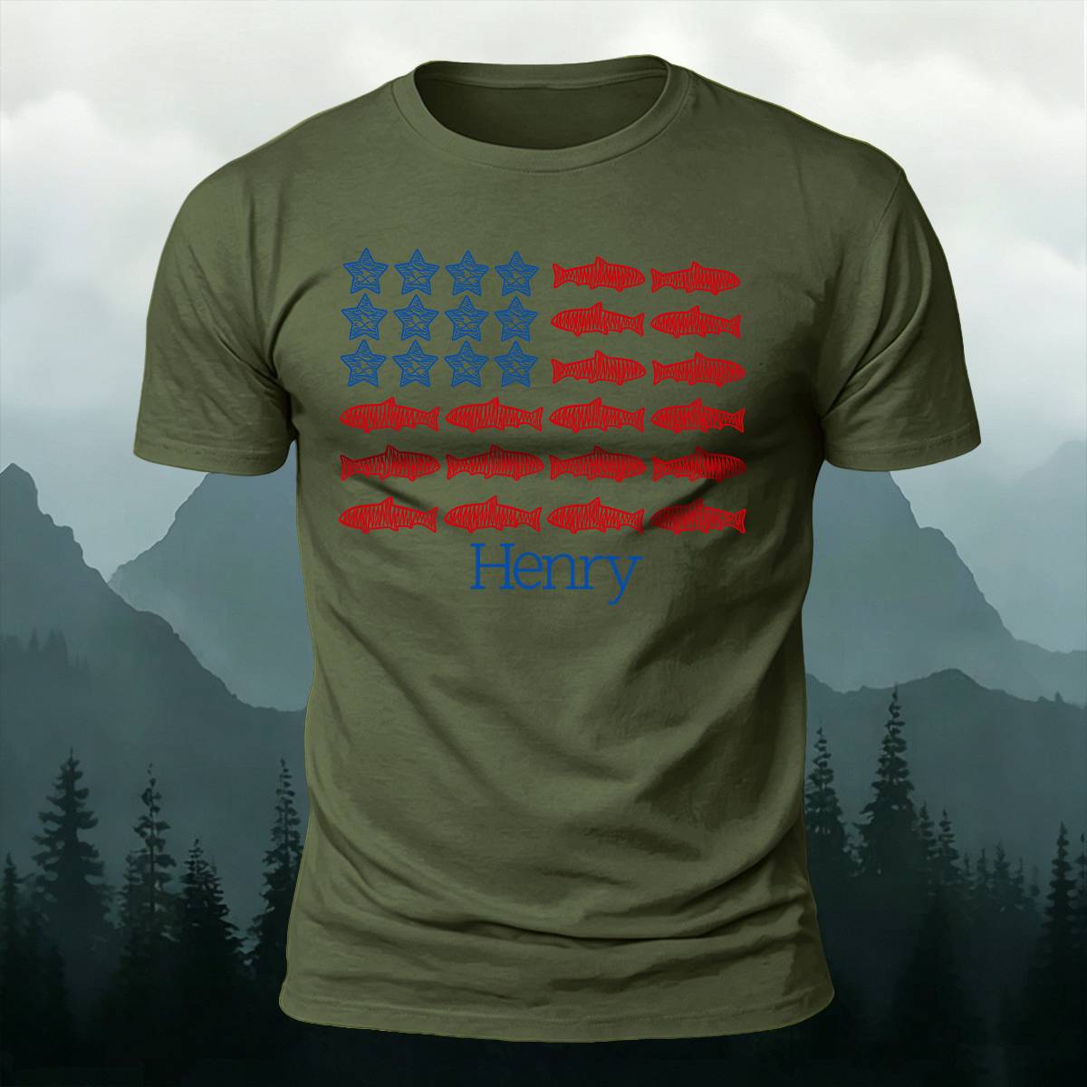 Creative Star & Fish Graphic Outdoor Casual Tee