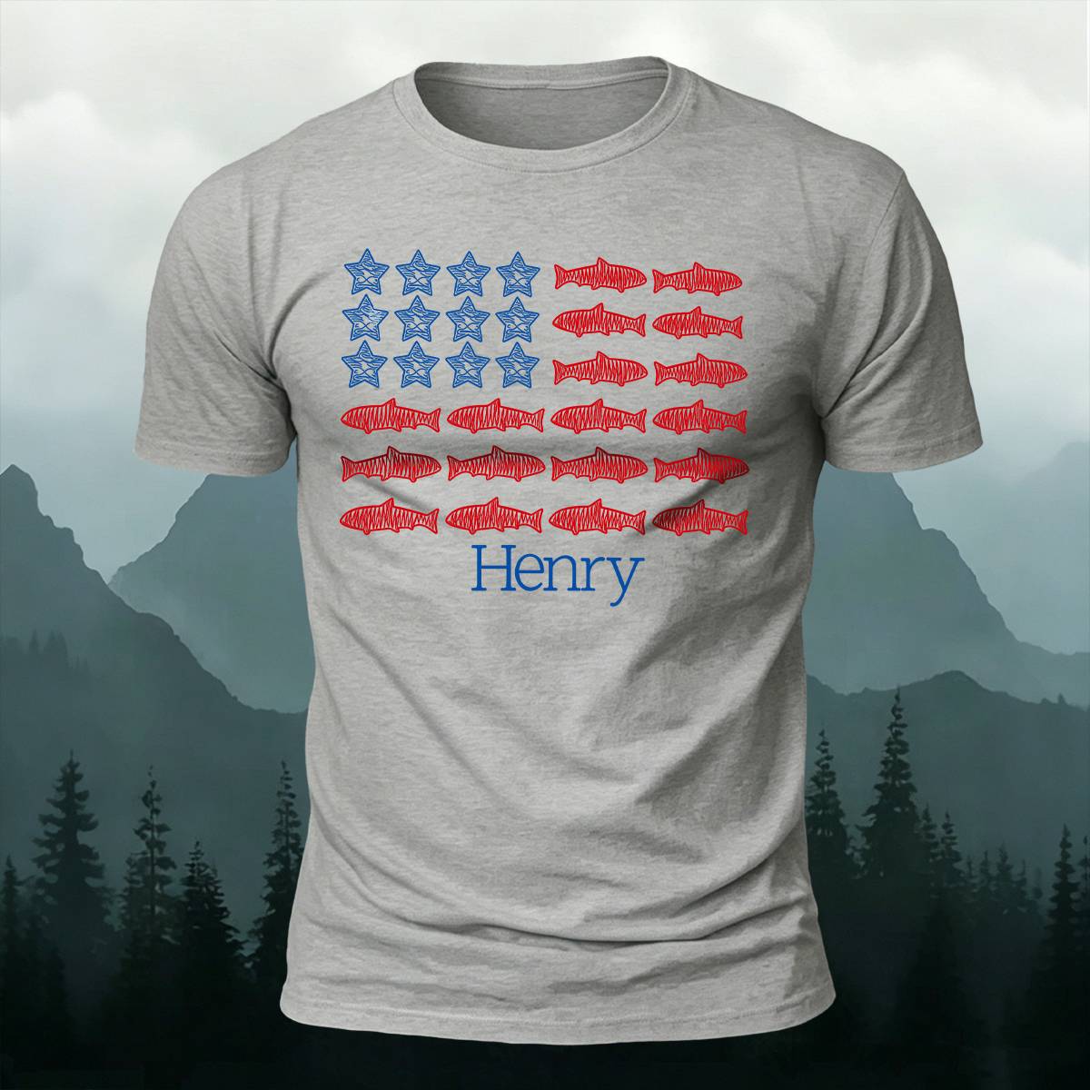 Creative Star & Fish Graphic Outdoor Casual Tee