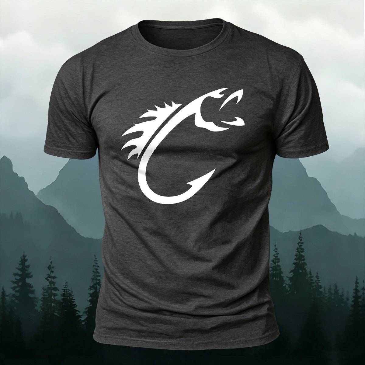 Minimal Fish Hook Outdoor Casual Premium Cotton Tee