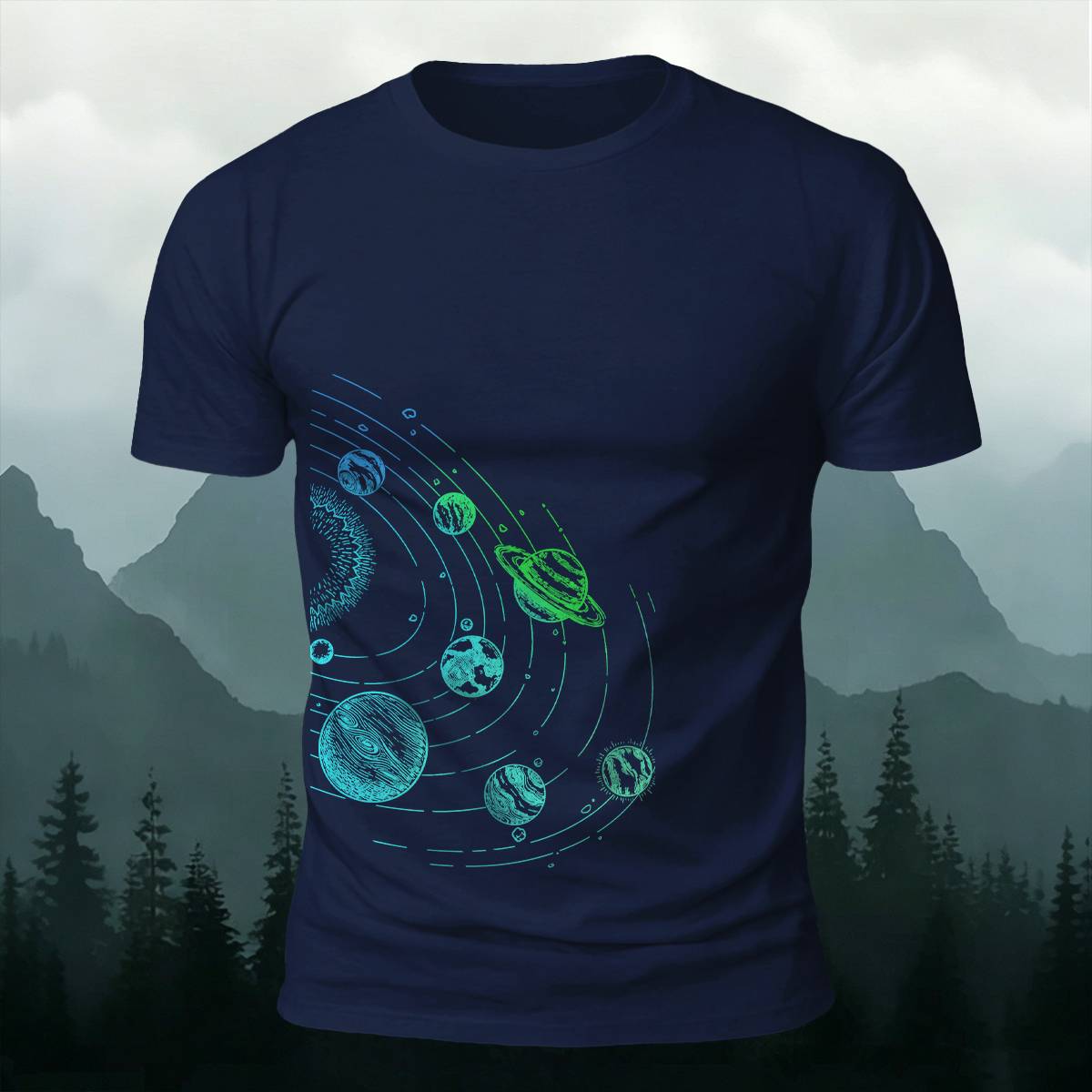 DTG Line Art Solar System Cosmic Casual Tee