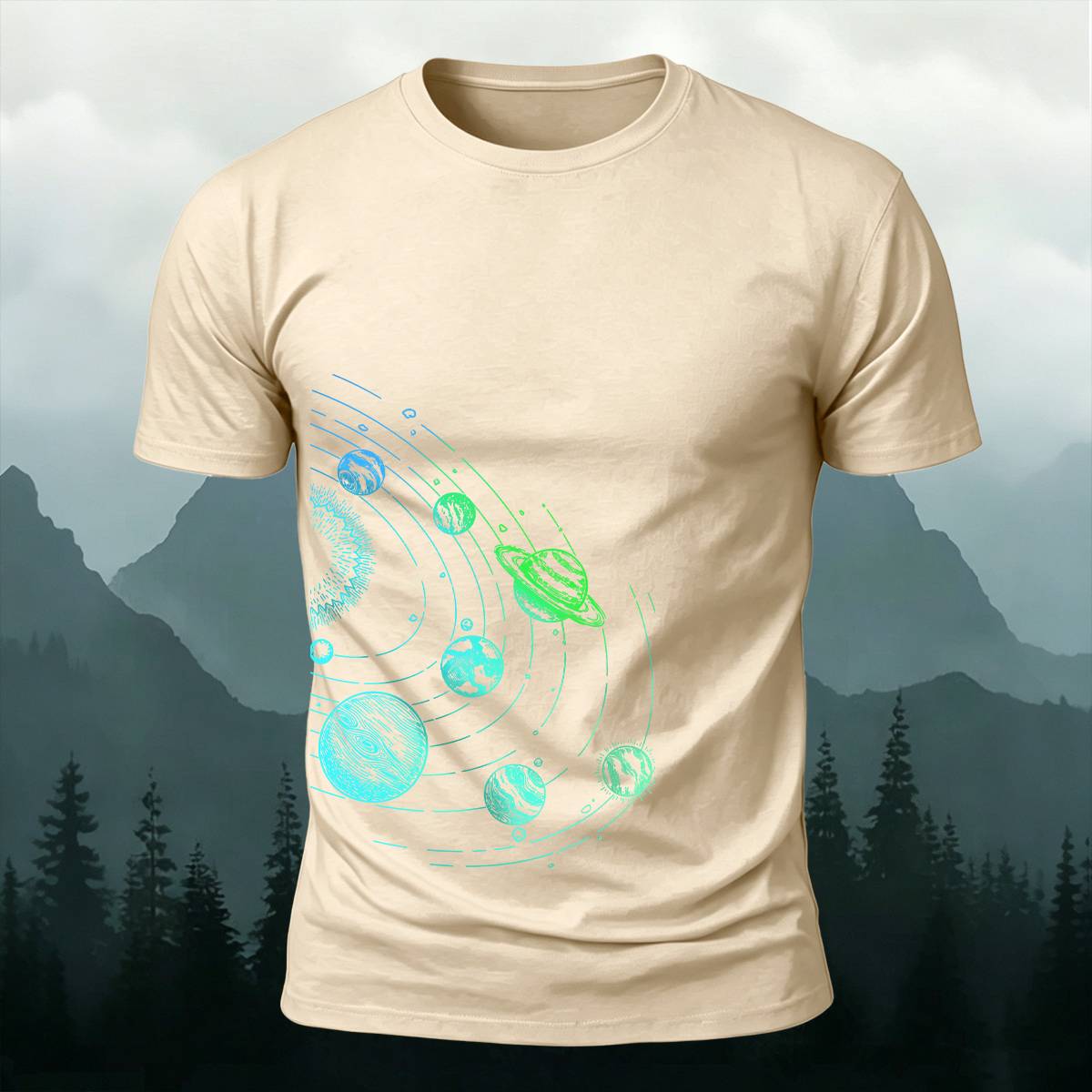 DTG Line Art Solar System Cosmic Casual Tee