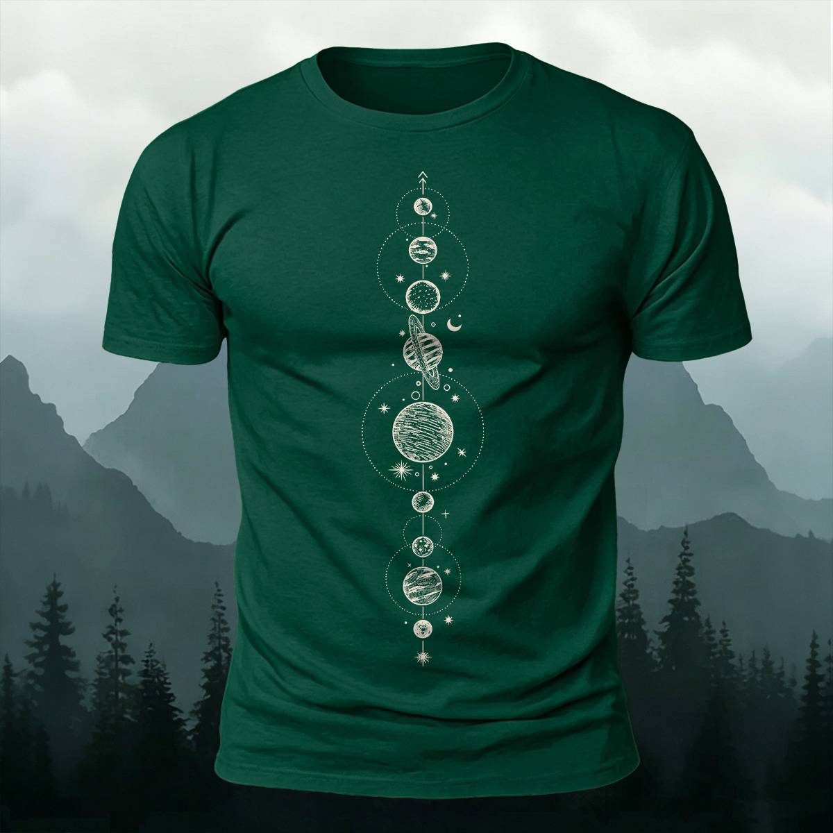 DTG Celestial Vertical Planets Space Art Casual Tee