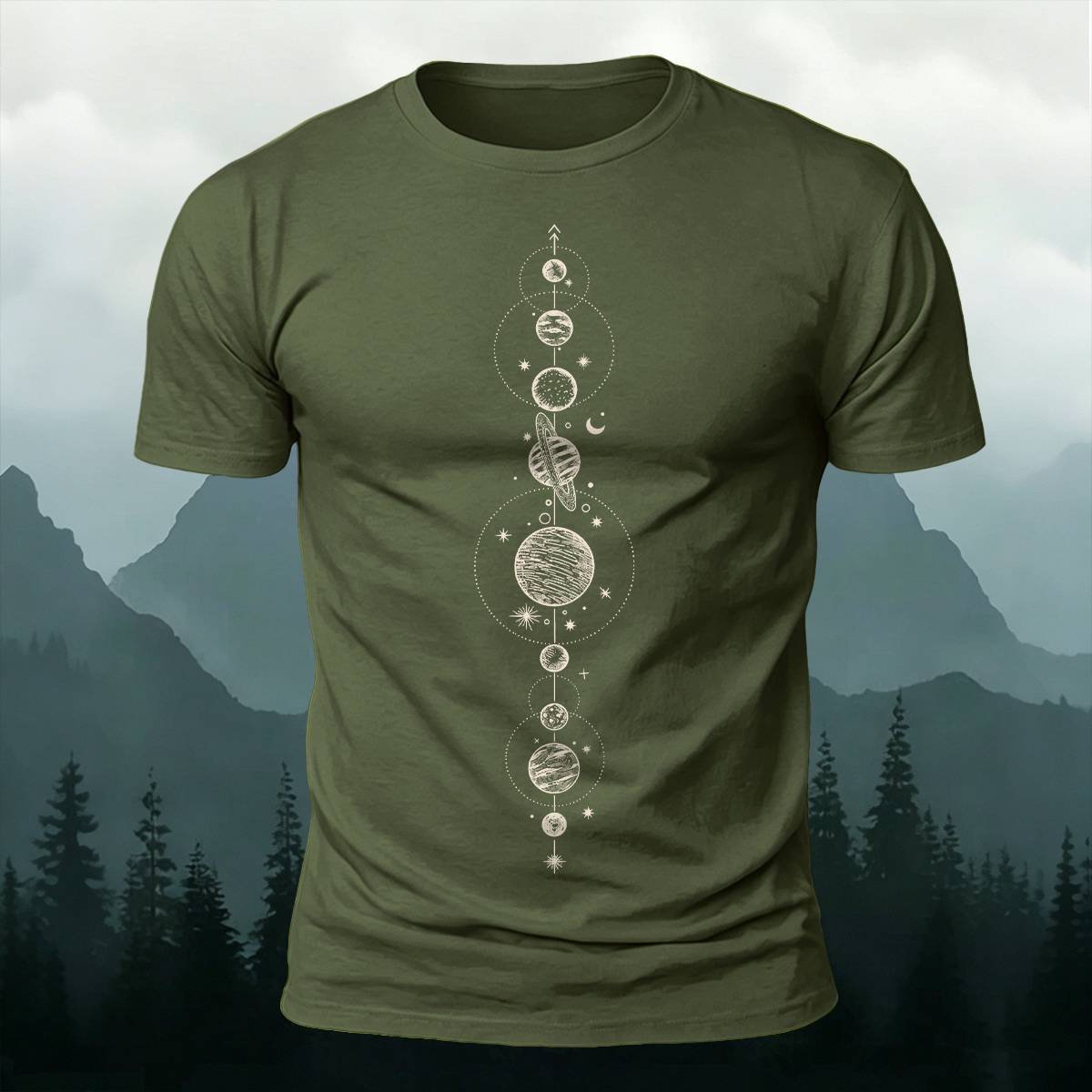 DTG Celestial Vertical Planets Space Art Casual Tee