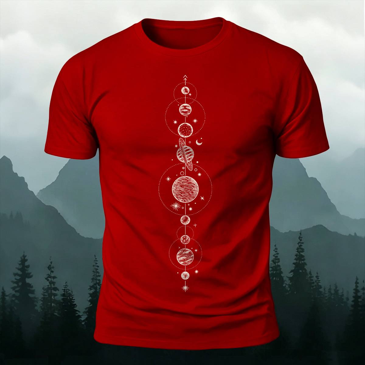 DTG Celestial Vertical Planets Space Art Casual Tee