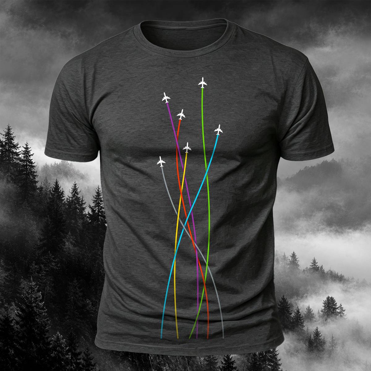 DTG Colorful Airplane Flight Path Aviation Casual Tee