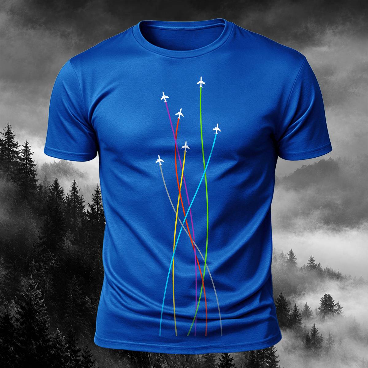 DTG Colorful Airplane Flight Path Aviation Casual Tee