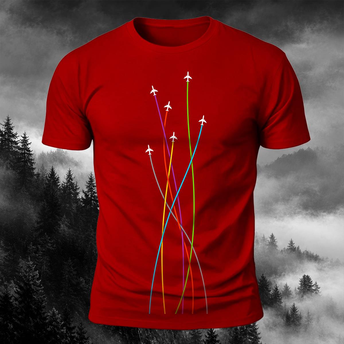 DTG Colorful Airplane Flight Path Aviation Casual Tee