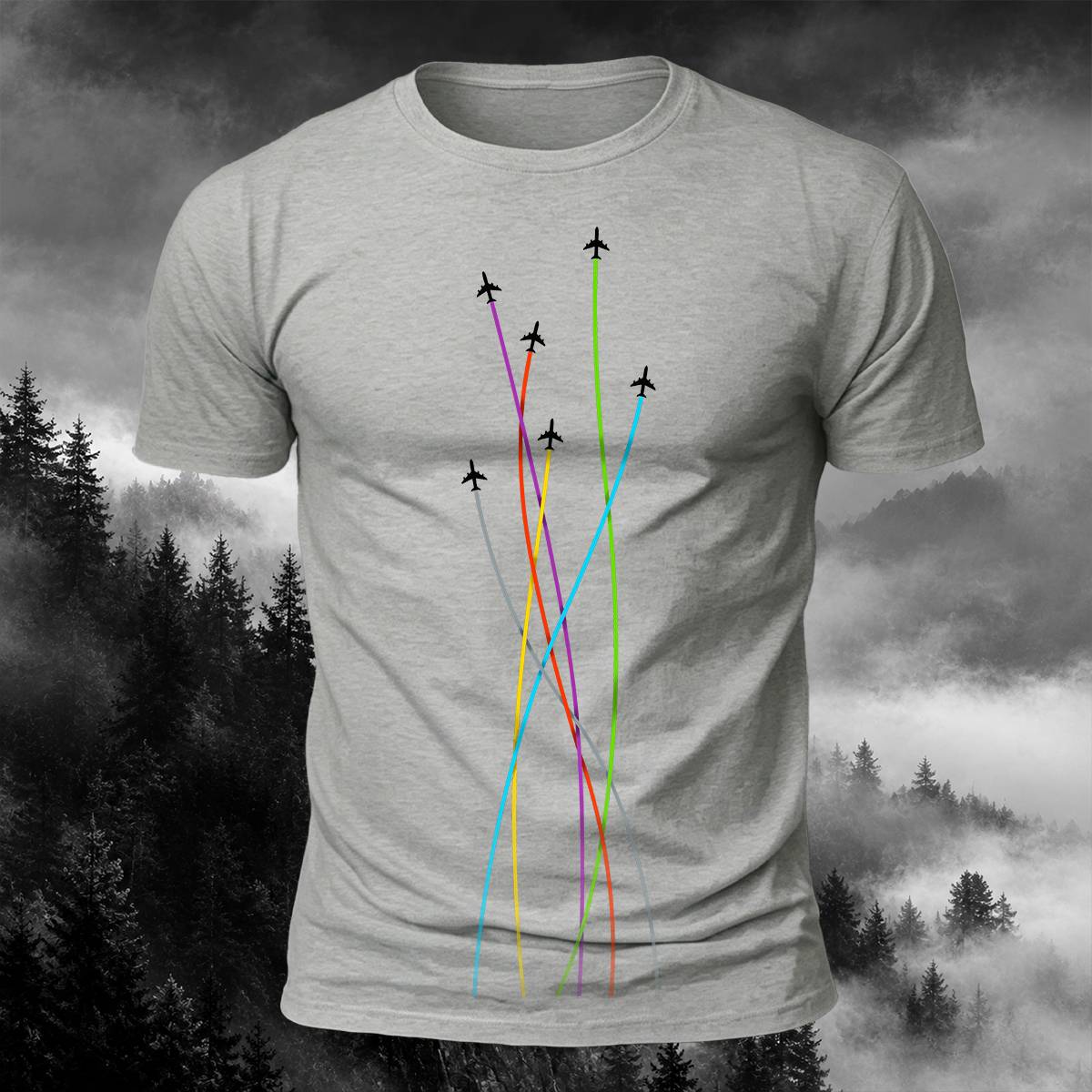DTG Colorful Airplane Flight Path Aviation Casual Tee