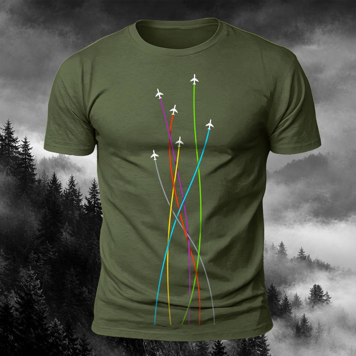 DTG Colorful Airplane Flight Path Aviation Casual Tee