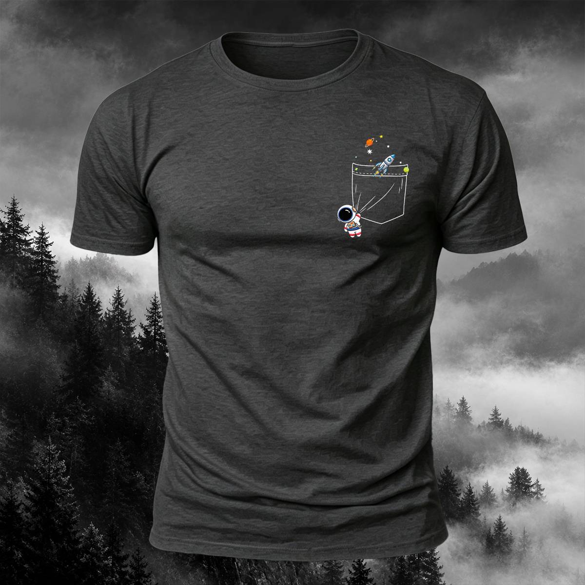 DTG Funny Pocket Space Rocket Astronaut Casual Tee